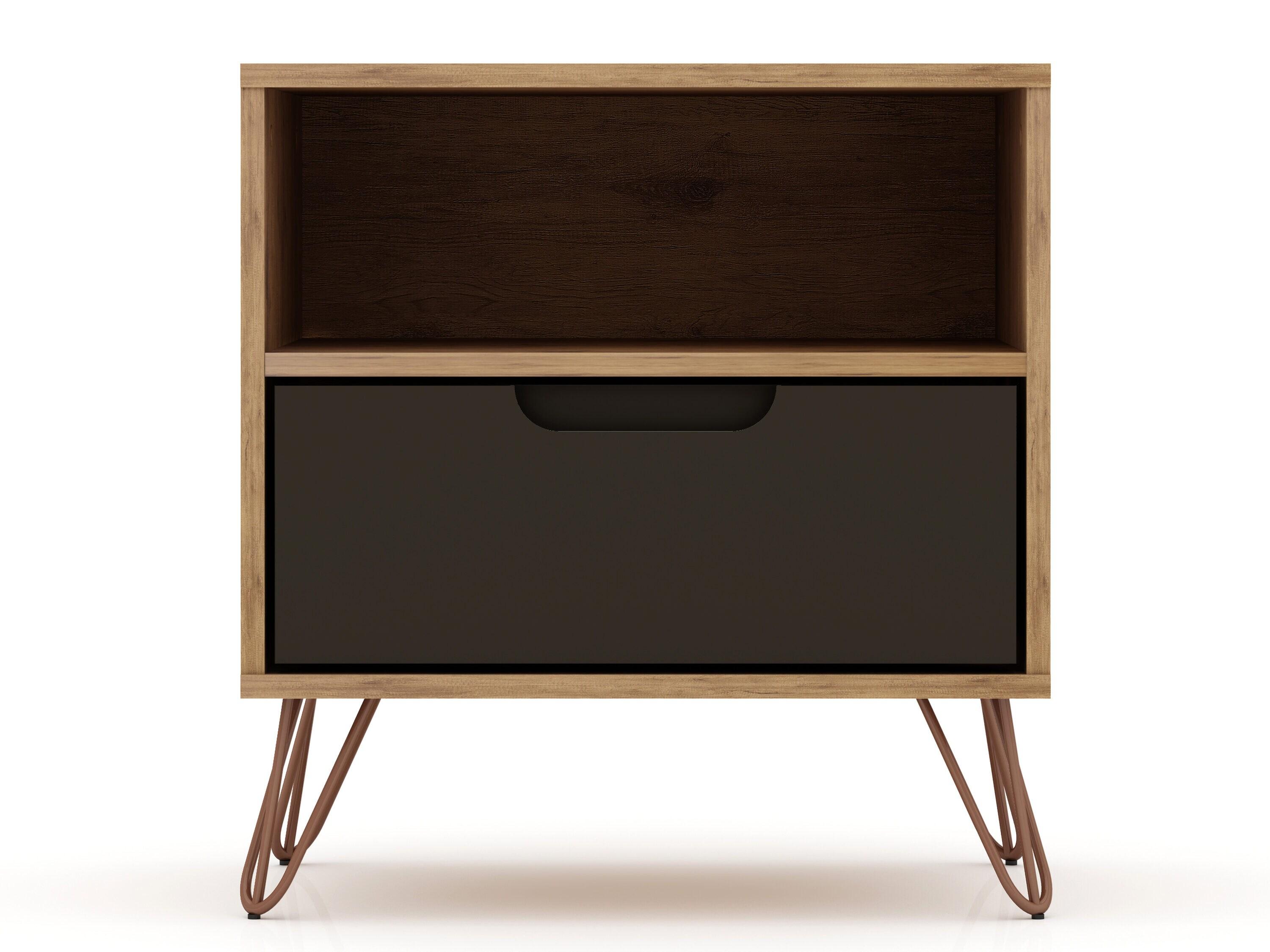 1.0 Rockefeller Nightstand Textured Gray - Manhattan Comfort: Mid-century Design, Metal Legs, Concealed Storage