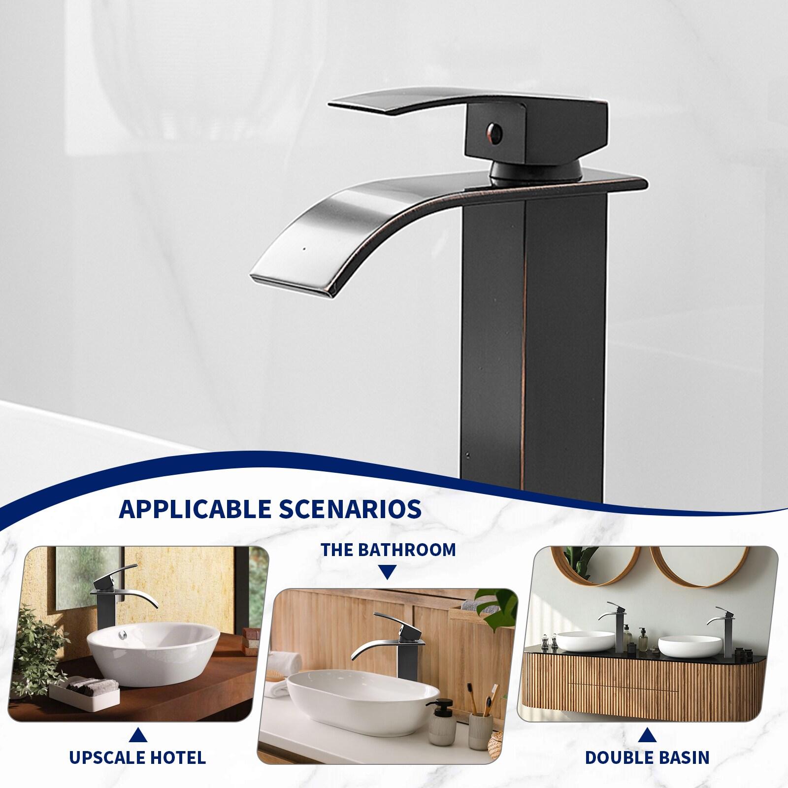 BWE Waterfall Single Hole Single Handle Bathroom Vessel Sink Faucet With Pop-up Drain Assembly