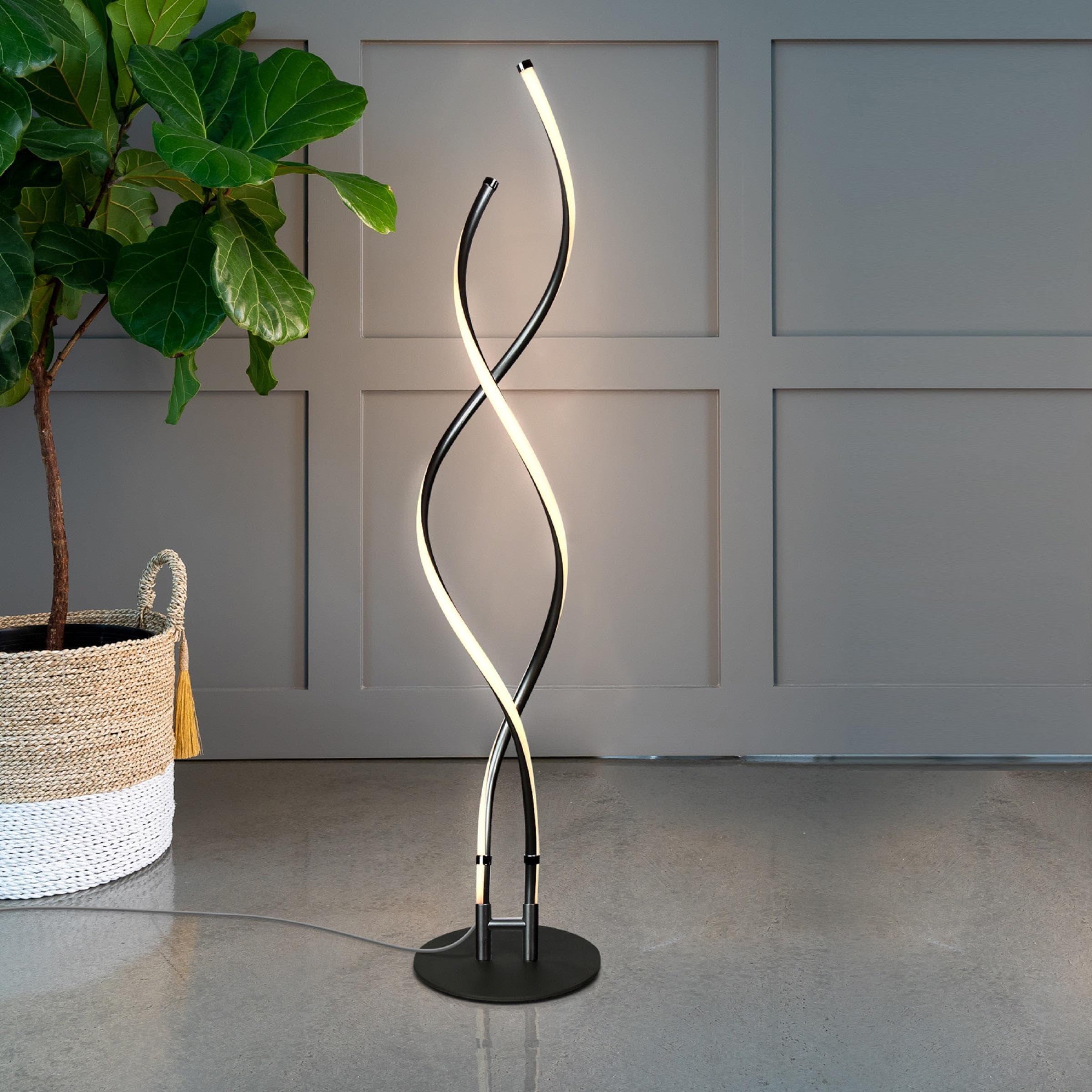 Brightech Embrace 40–60" 2-in-1 Modern LED Spiral Floor and Table Lamp with Black Finish, Adjustable Height, and Built-In 3-Way Dimmer