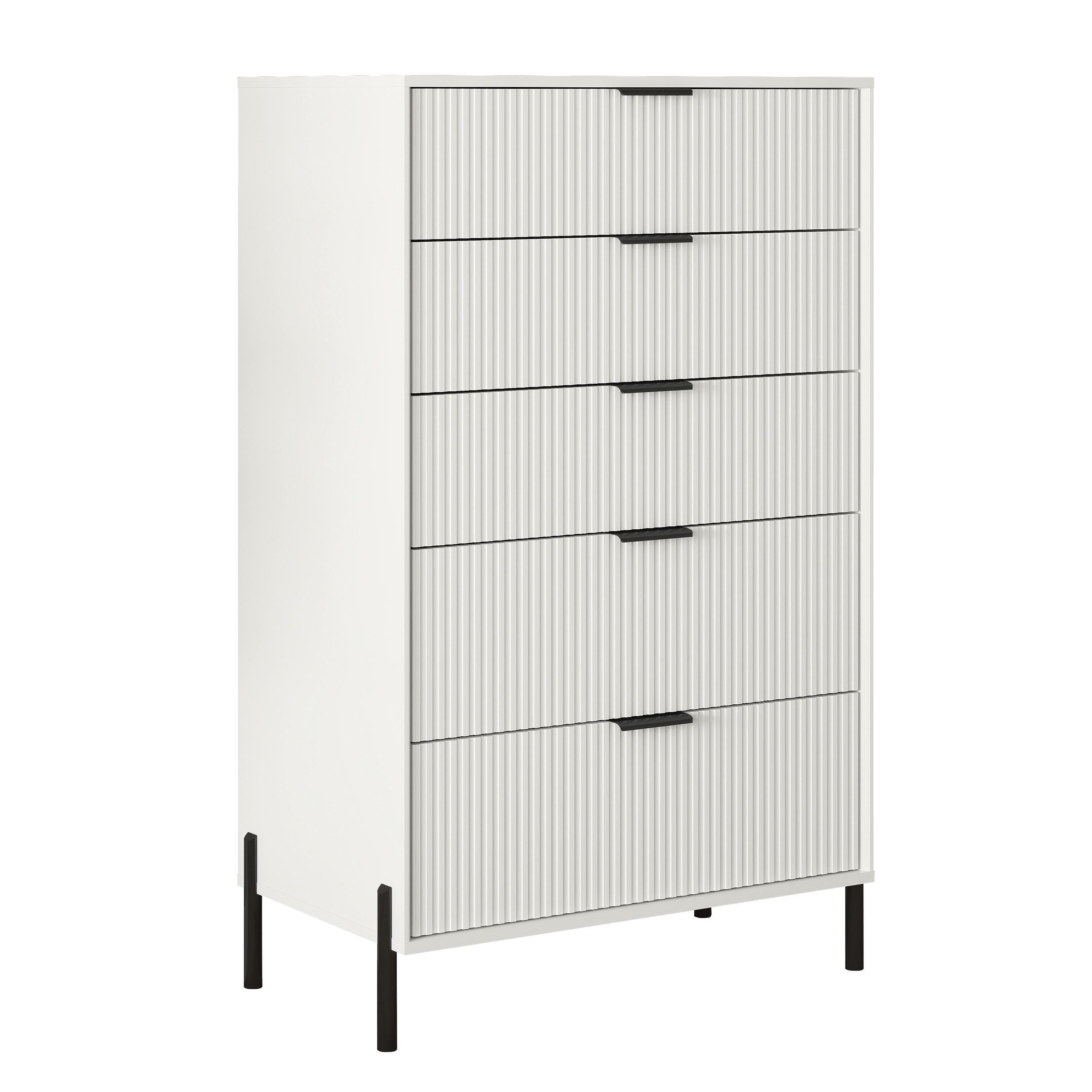 Festivo 5 Drawer Chest of Drawers Off-White: Modern Vertical Storage, MDF Construction, Includes Anti-Tip Kit