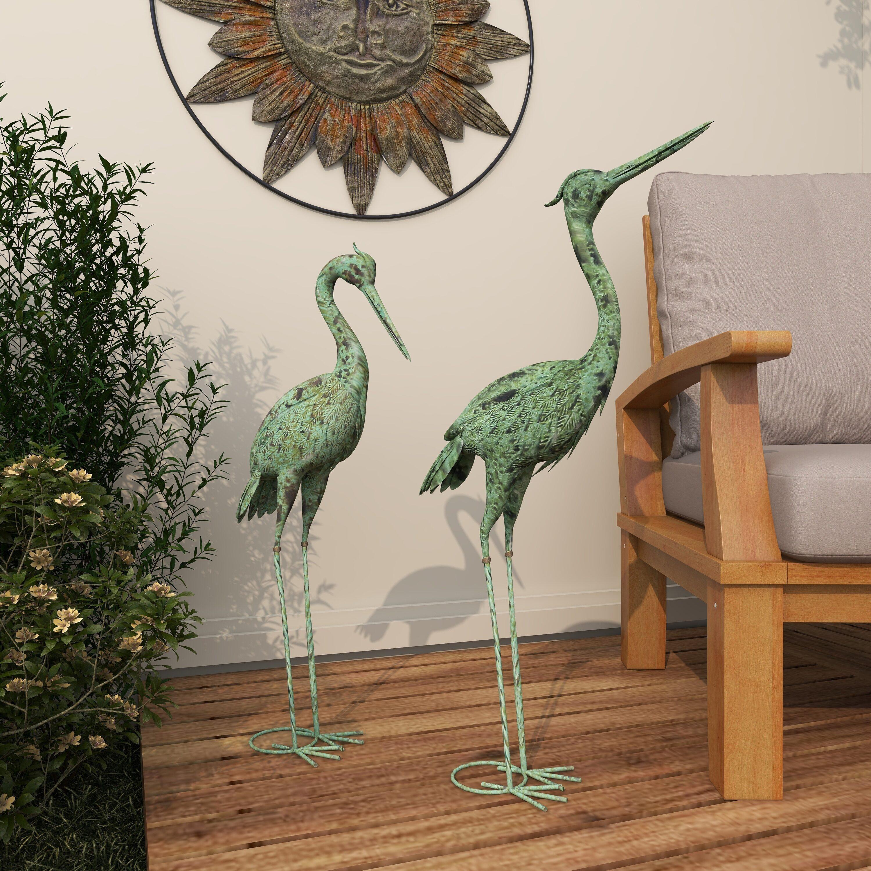 DecMode 47" Indoor Outdoor Crane Garden Sculpture with Coiled U Shaped Feet (2 Pack)