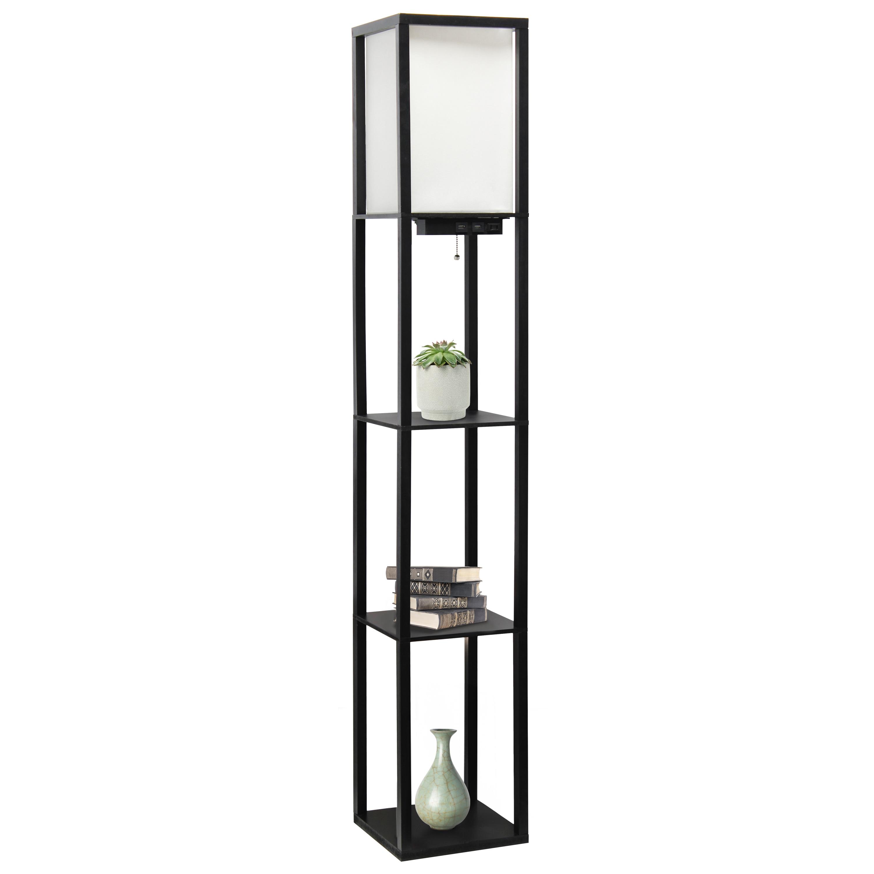 Creekwood Home Classix 62.5" 3-Tier Storage Floor Lamp with Charging Ports and Outlet Black