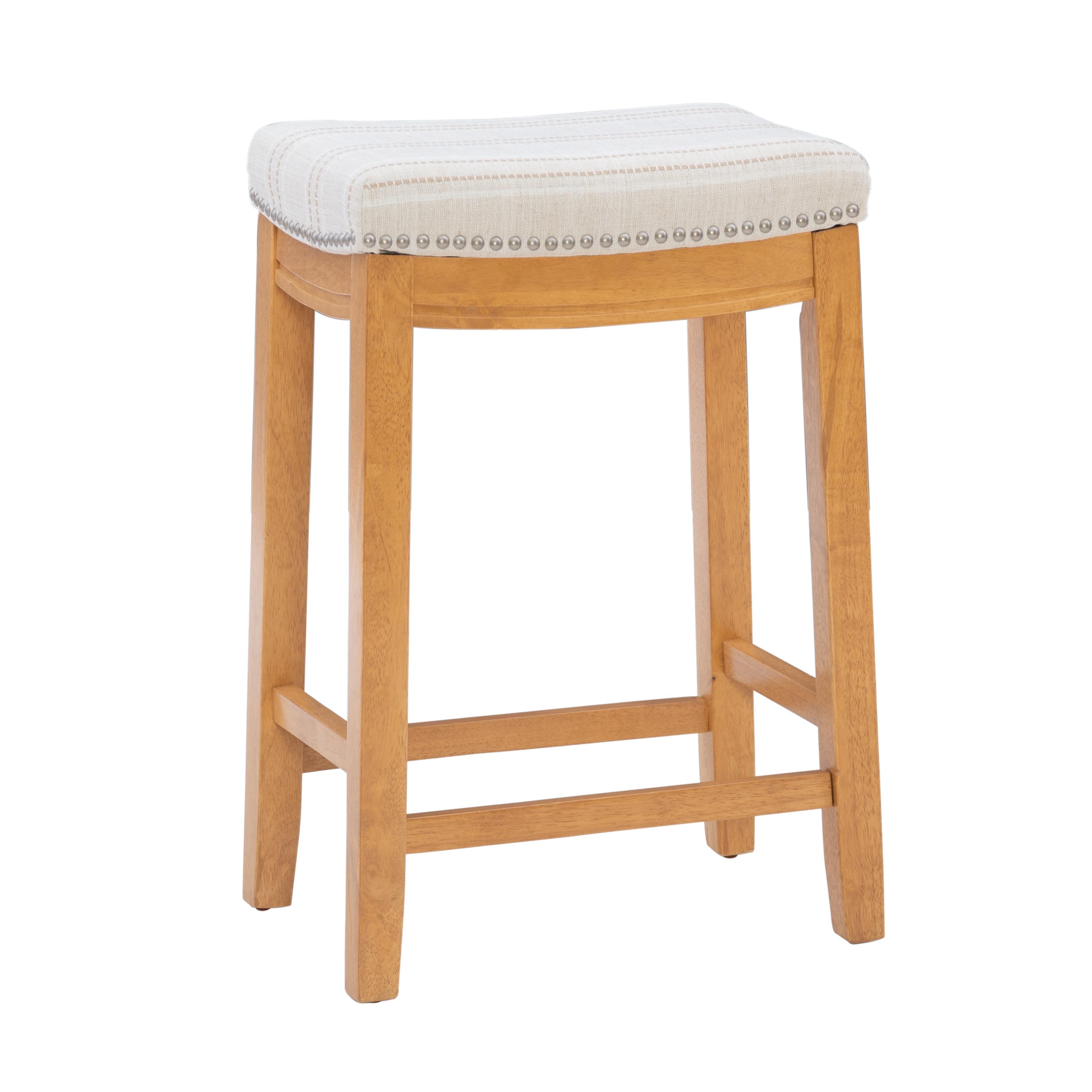 Claridge Backless Nailhead Saddle Counter Height Barstool Natural Stripe - Linon