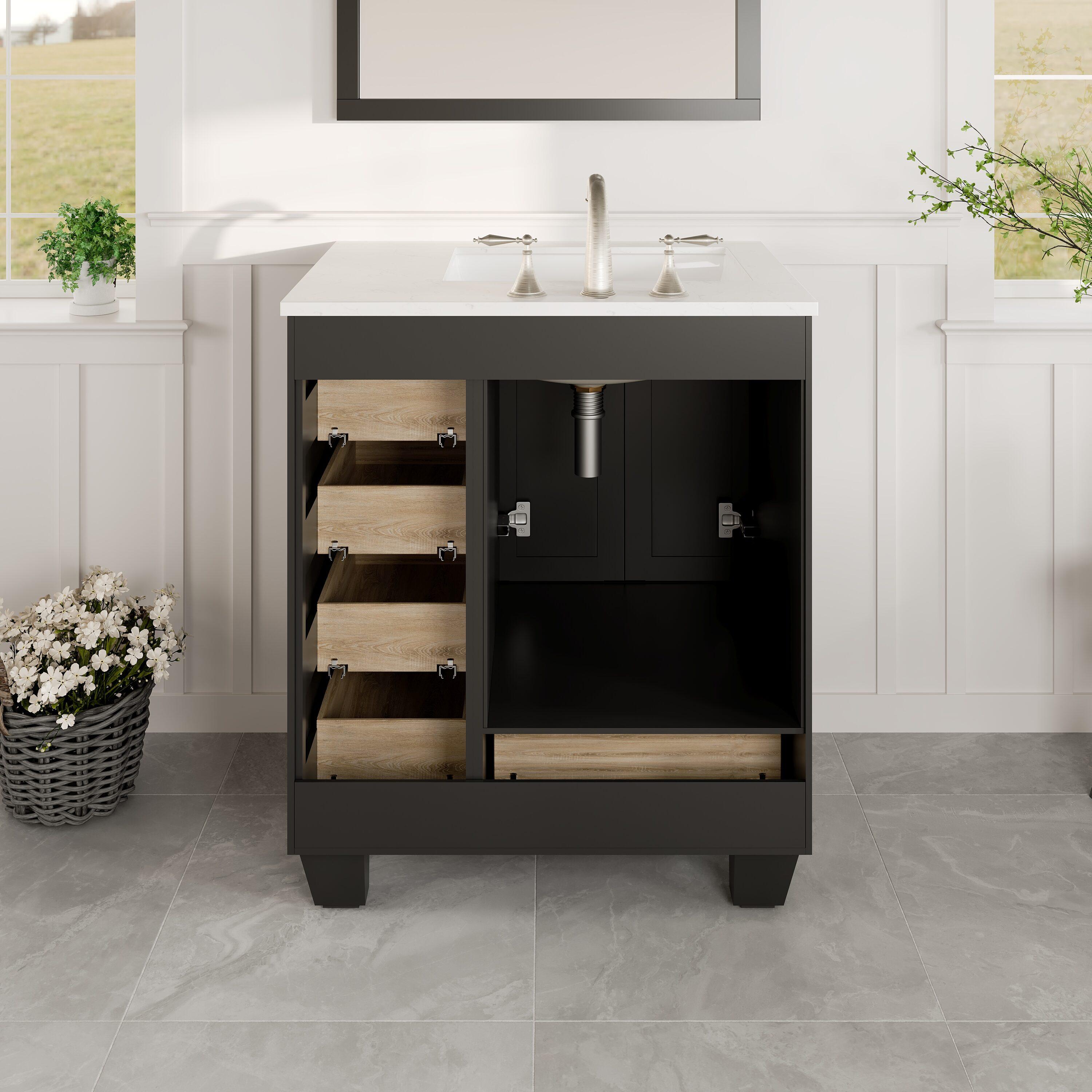 Eviva Happy 28"W x 18"D Espresso Bathroom Vanity with White Carrara Quartz Vanity Top and Rectangular Undermount Sink