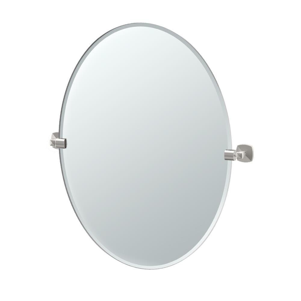 Jewel Wall Mount 32"H Frameless Oval Bathroom Vanity Mirror | Pivots and Beveled Mirror