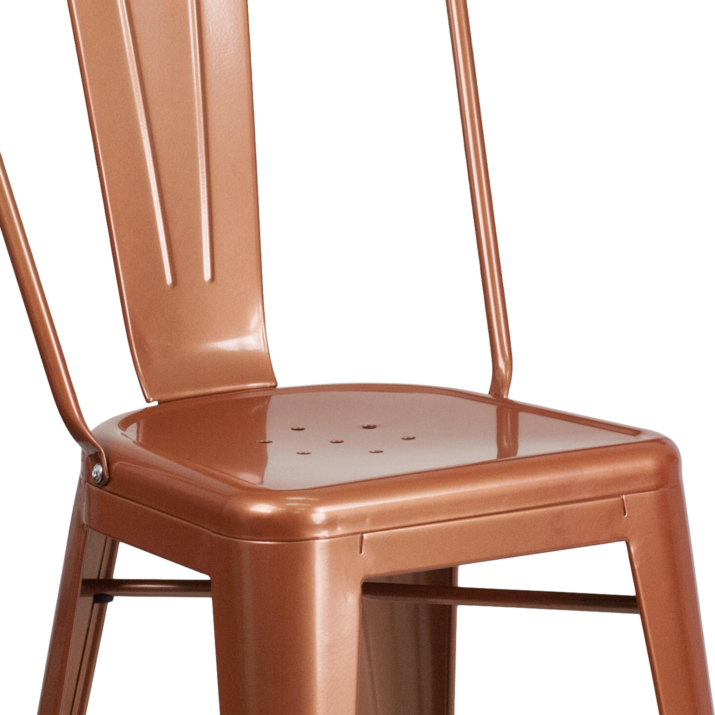Flash Furniture Commercial Grade 24" High Copper Metal Indoor-Outdoor Counter Height Stool with Back