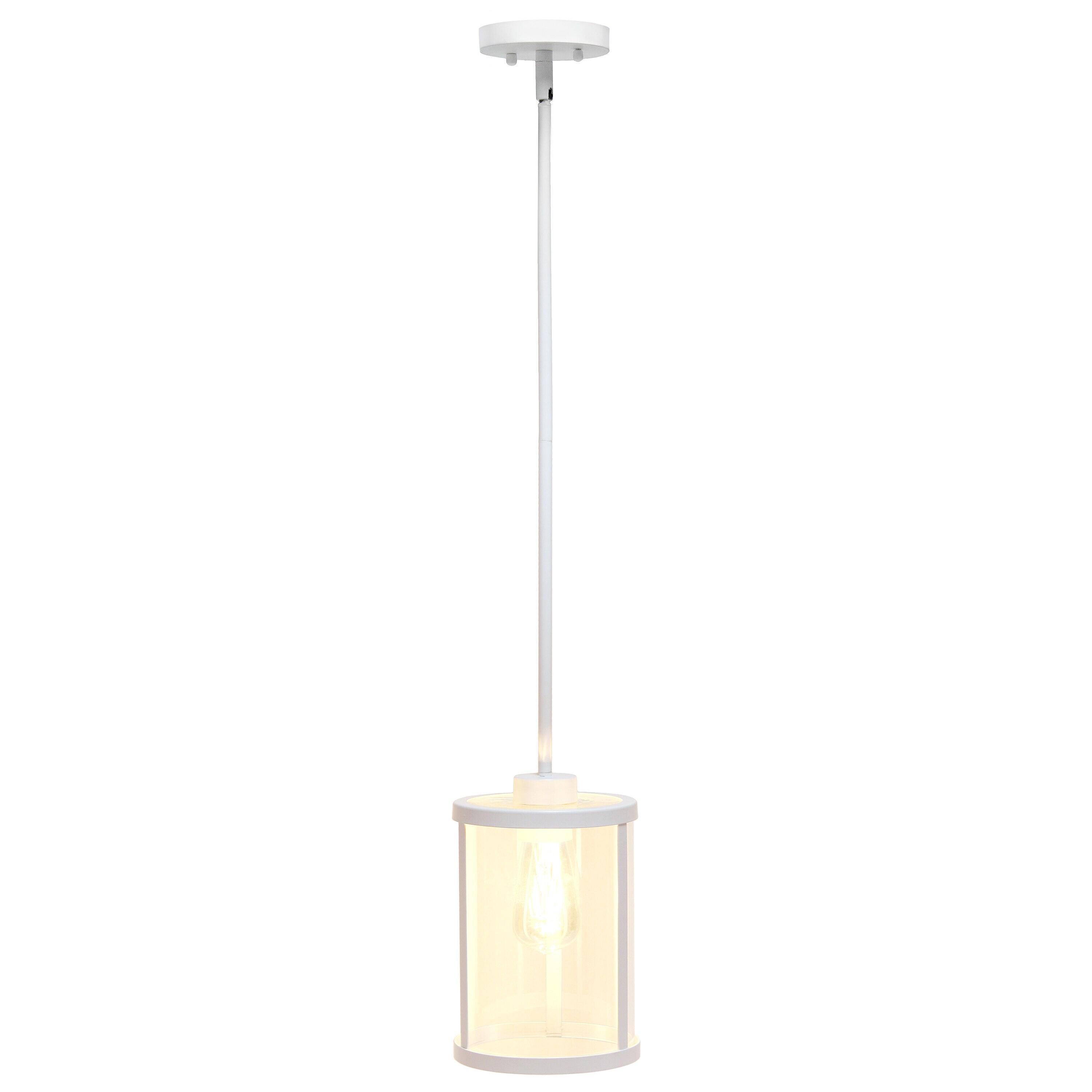 1-Light 9.25" Modern Farmhouse Adjustable Hanging Cylindrical Clear Glass Pendant Fixture with Metal Accent White - Lalia Home: UL Listed