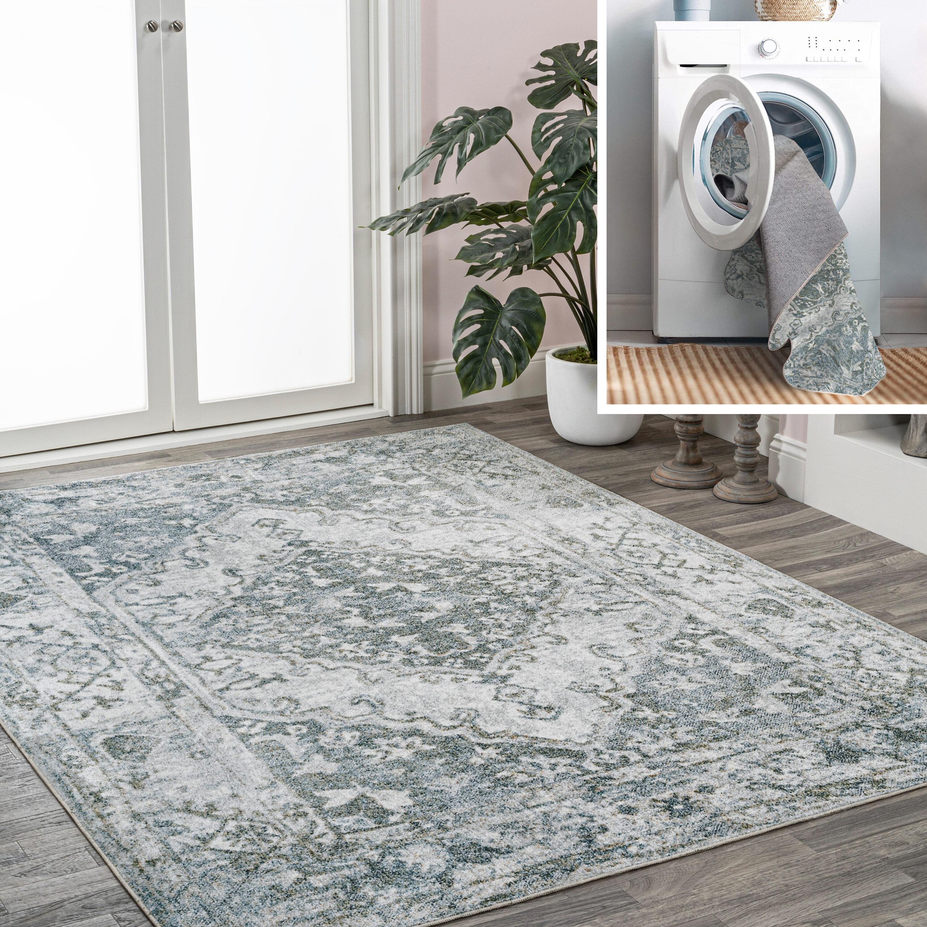 JONATHAN Y Pavel Distressed Medallion Low-Pile Machine-Washable Light Gray/Blue 5 ft. x 8 ft. Area Rug