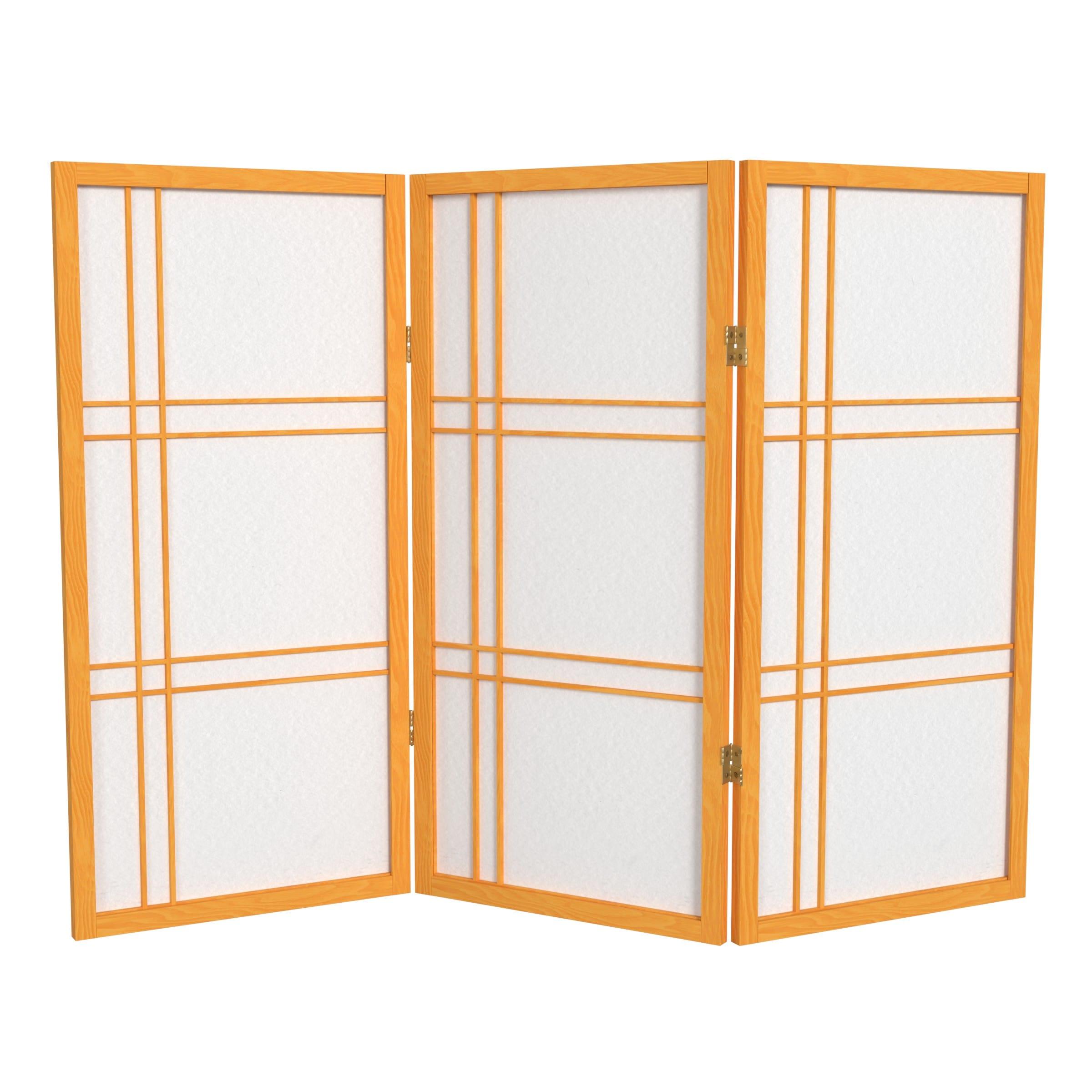 Oriental Furniture 3 ft. Tall Double Cross Shoji Screen, Rice paper, wood, 3 panels, Honey color, Traditional