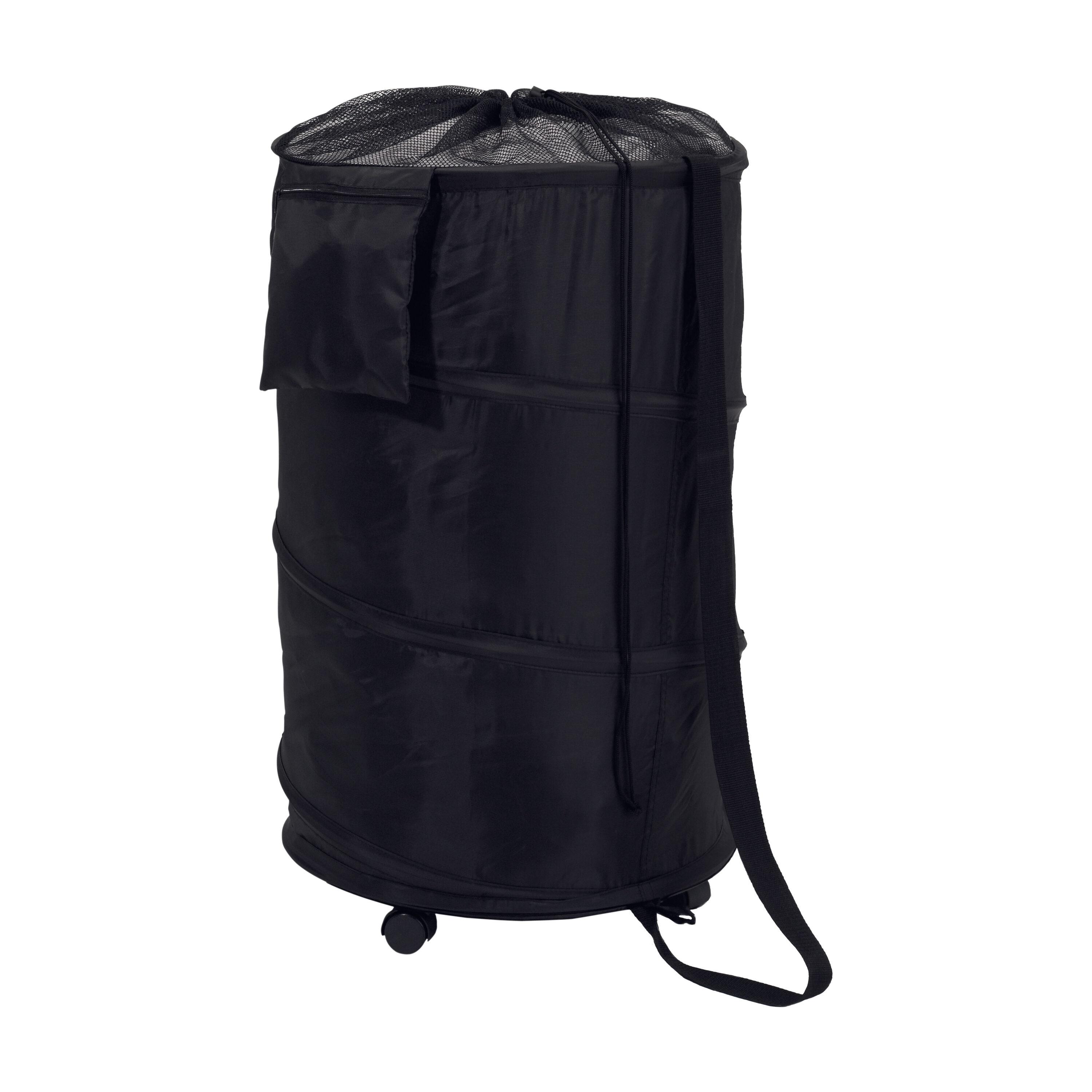 Black Collapsible Cylinder Laundry Hamper with Wheels