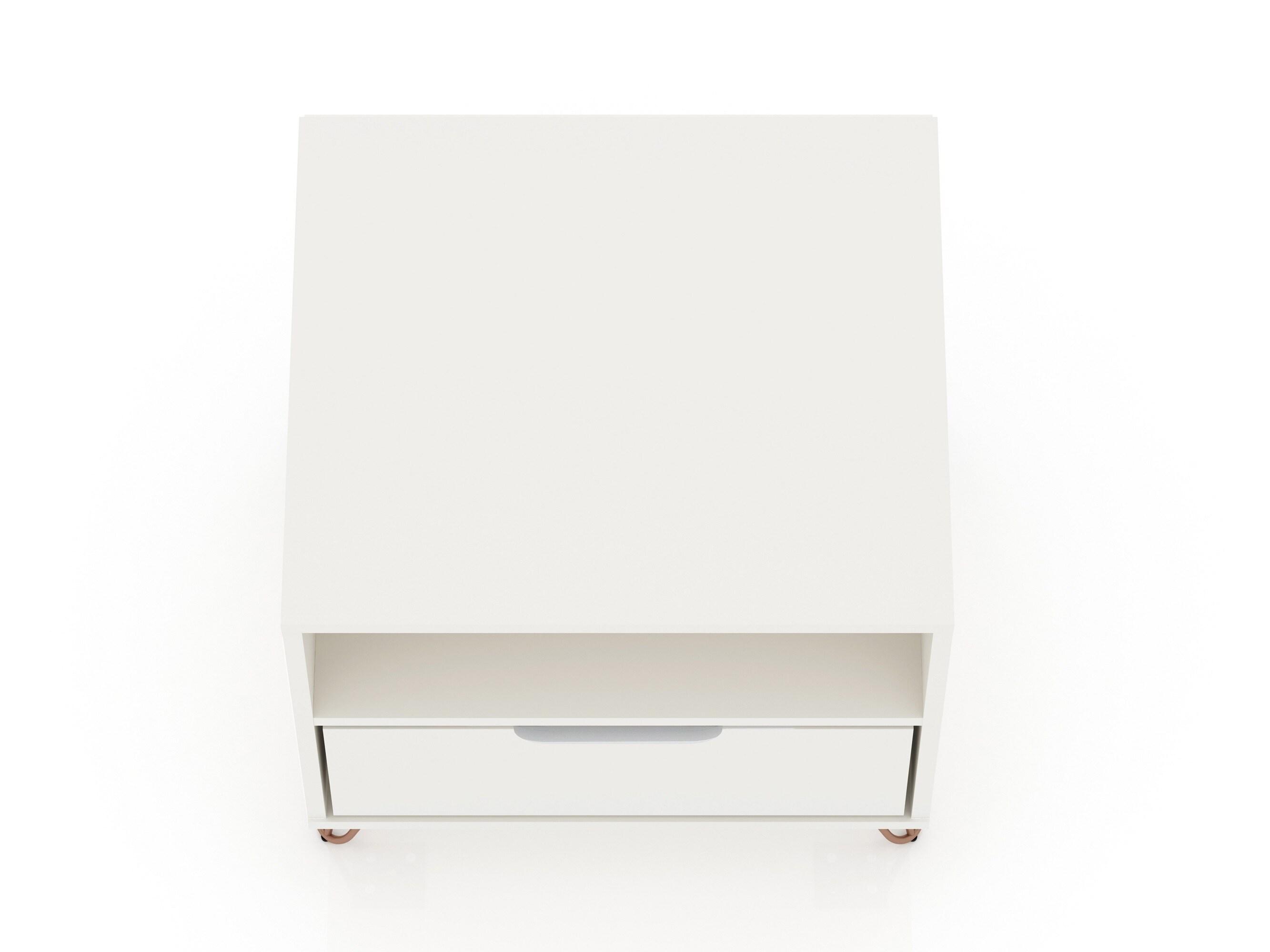 Manhattan Comfort 1.0 Rockefeller Nightstand White: Modern Bedside Table with Storage & Shelving