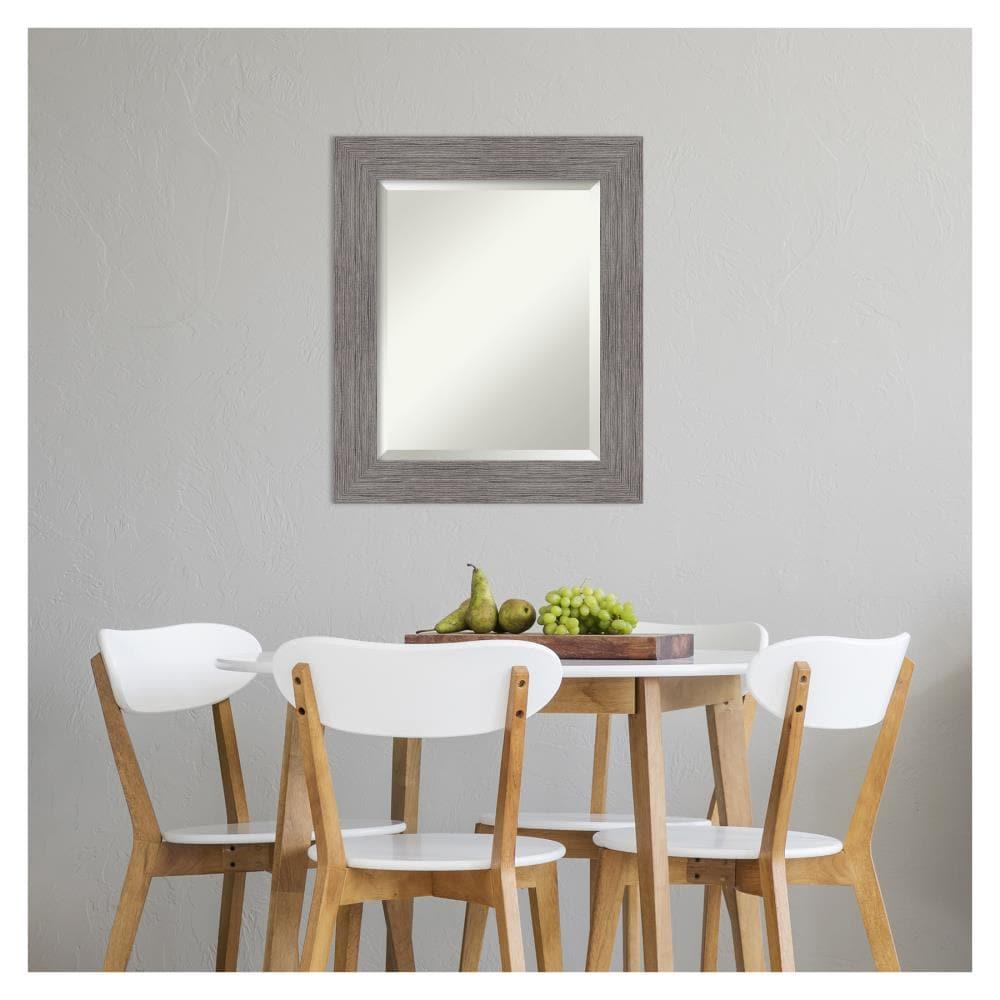 Amanti Art Grey Bathroom Mirror for Over Sink, 26x22 Pinstripe Plank Grey Rectangle Vanity Mirror, Small Country Rustic Frame, Hangs Horizonally and Vertically, Bathroom Wall Decor, Beveled Edge