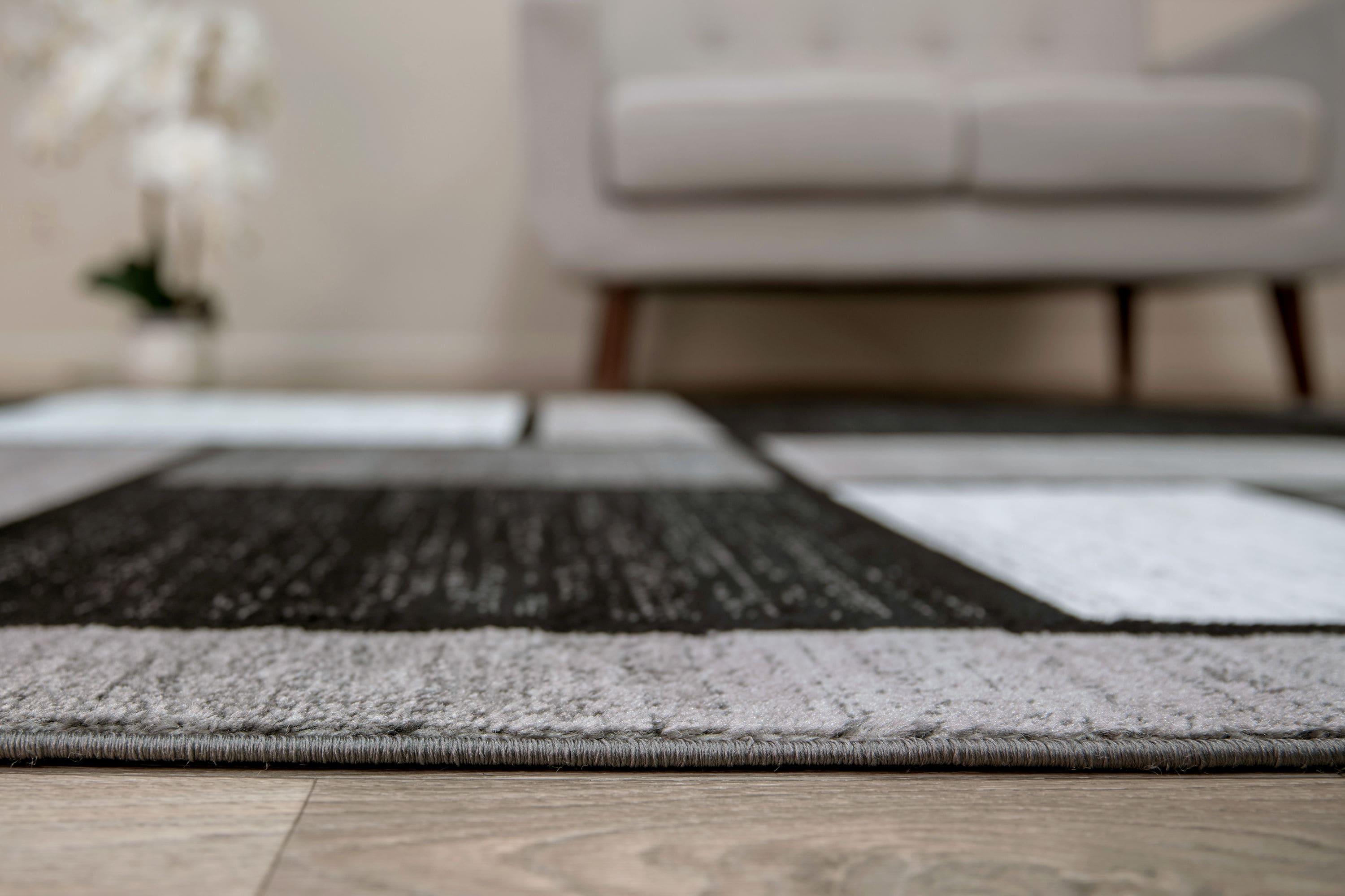 World Rug Gallery Contemporary Modern Boxed Color Block Gray 7'10"x10'2" Area Rug