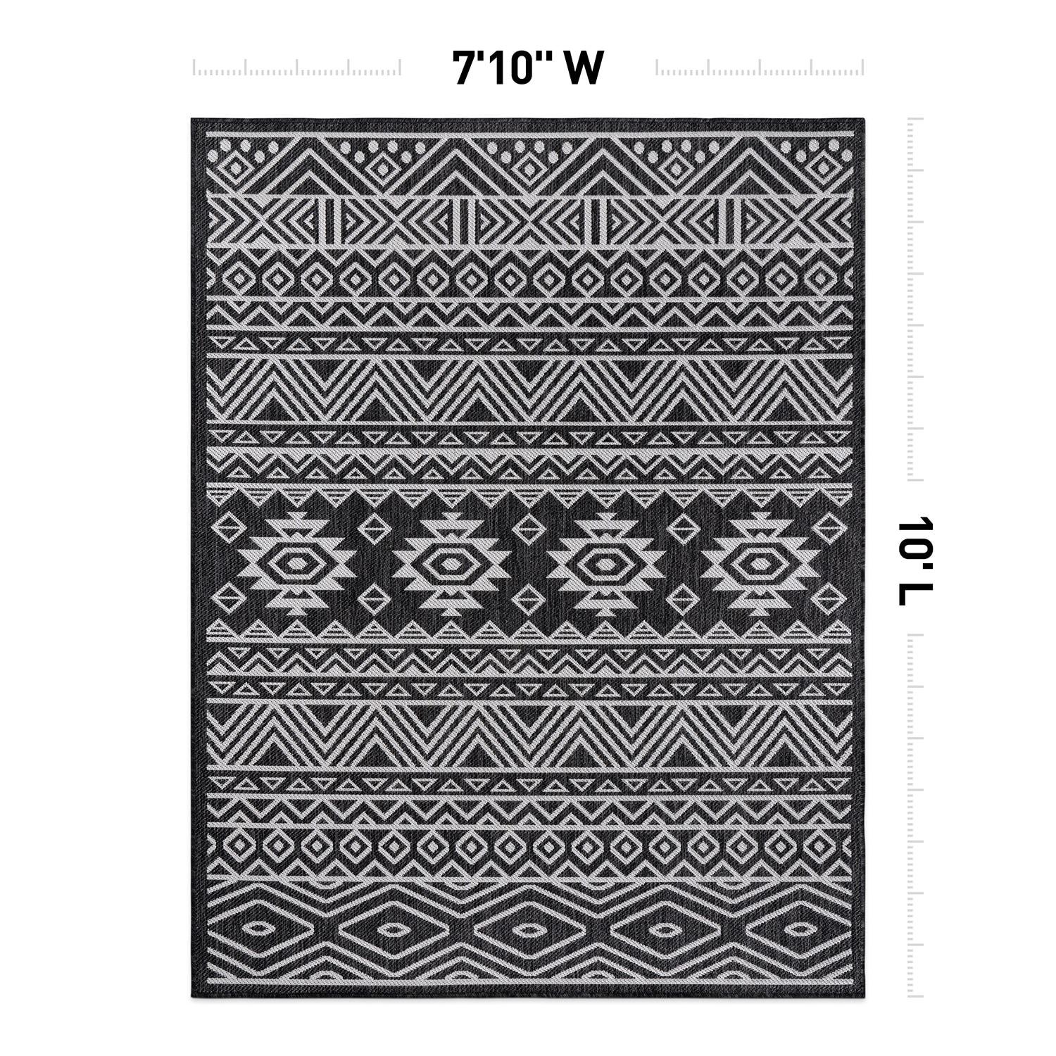 World Rug Gallery Distressed Geometric Bohemian Textured Flat Weave Indoor/Outdoor Area Rug - BLACK 7'10"X10'