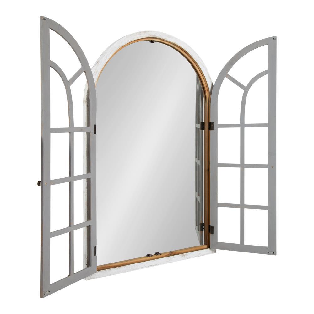 28" x 44" Boldmere Wood Windowpane Arch Mirror White/Gray - Kate and Laurel