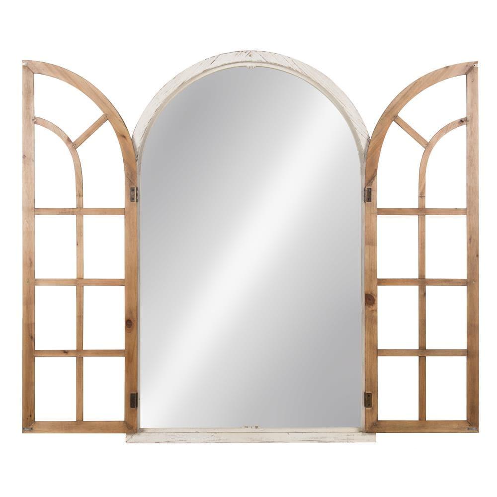 Kate and Laurel Boldmere Large Traditional Wood Windowpane Arch Mirror, 28x44, Rustic Brown and White
