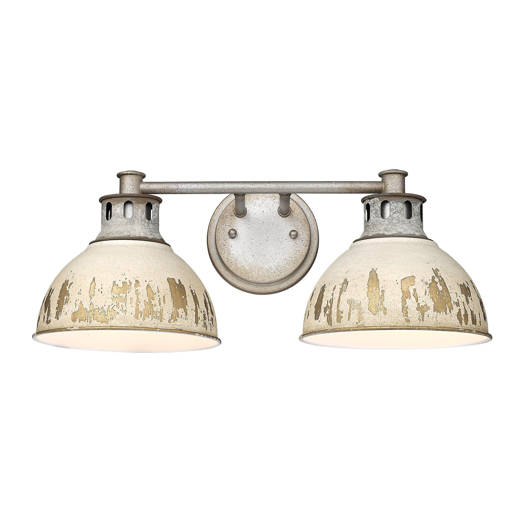 Golden Lighting Kinsley 2-Light Vanity Light in Aged Galvanized Steel with Antique Ivory