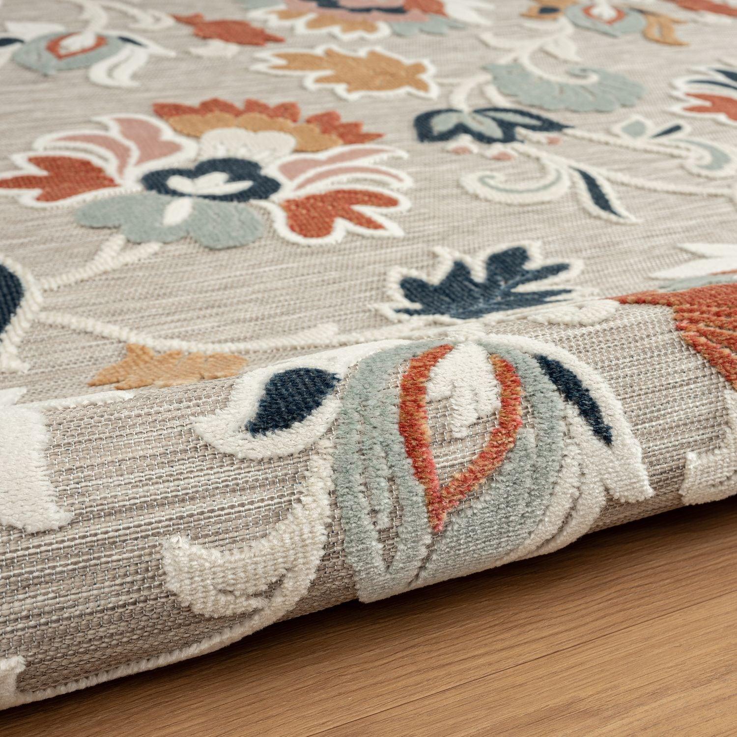 HomeRoots 5' X 7' Blue And Gray Floral Stain Resistant Indoor Outdoor Area Rug