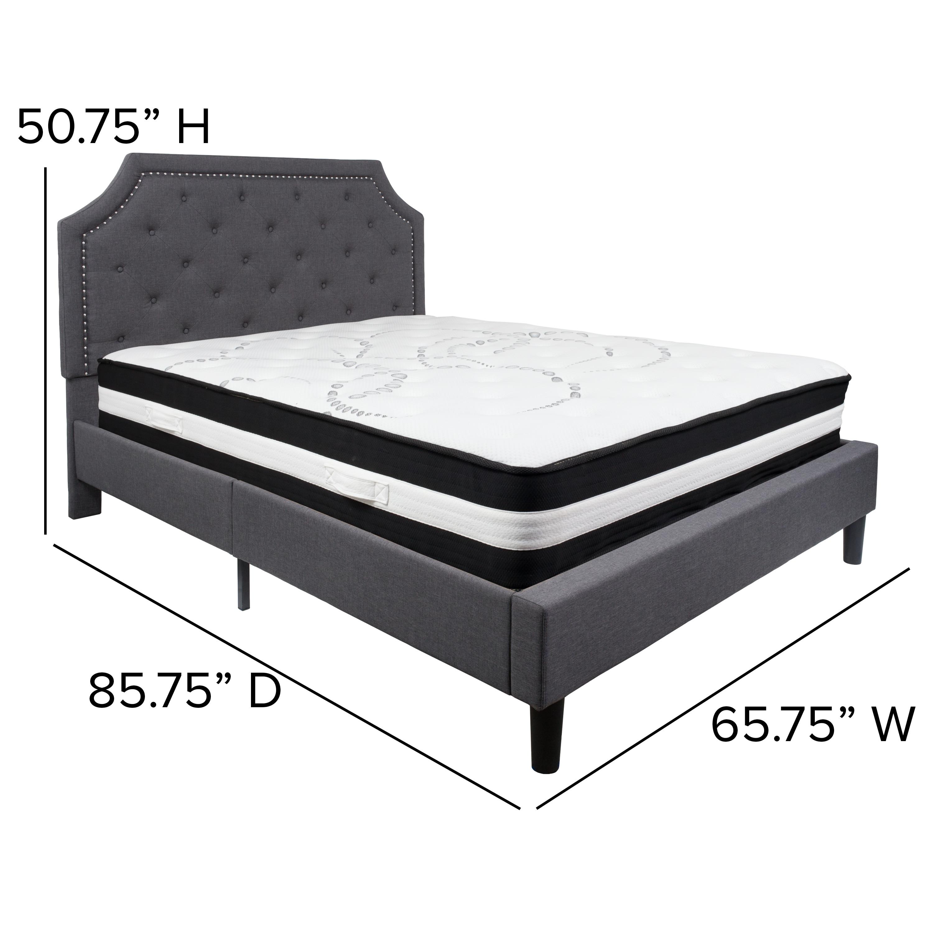 Flash Furniture Brighton Queen Size Tufted Upholstered Platform Bed in Dark Gray Fabric with Pocket Spring Mattress