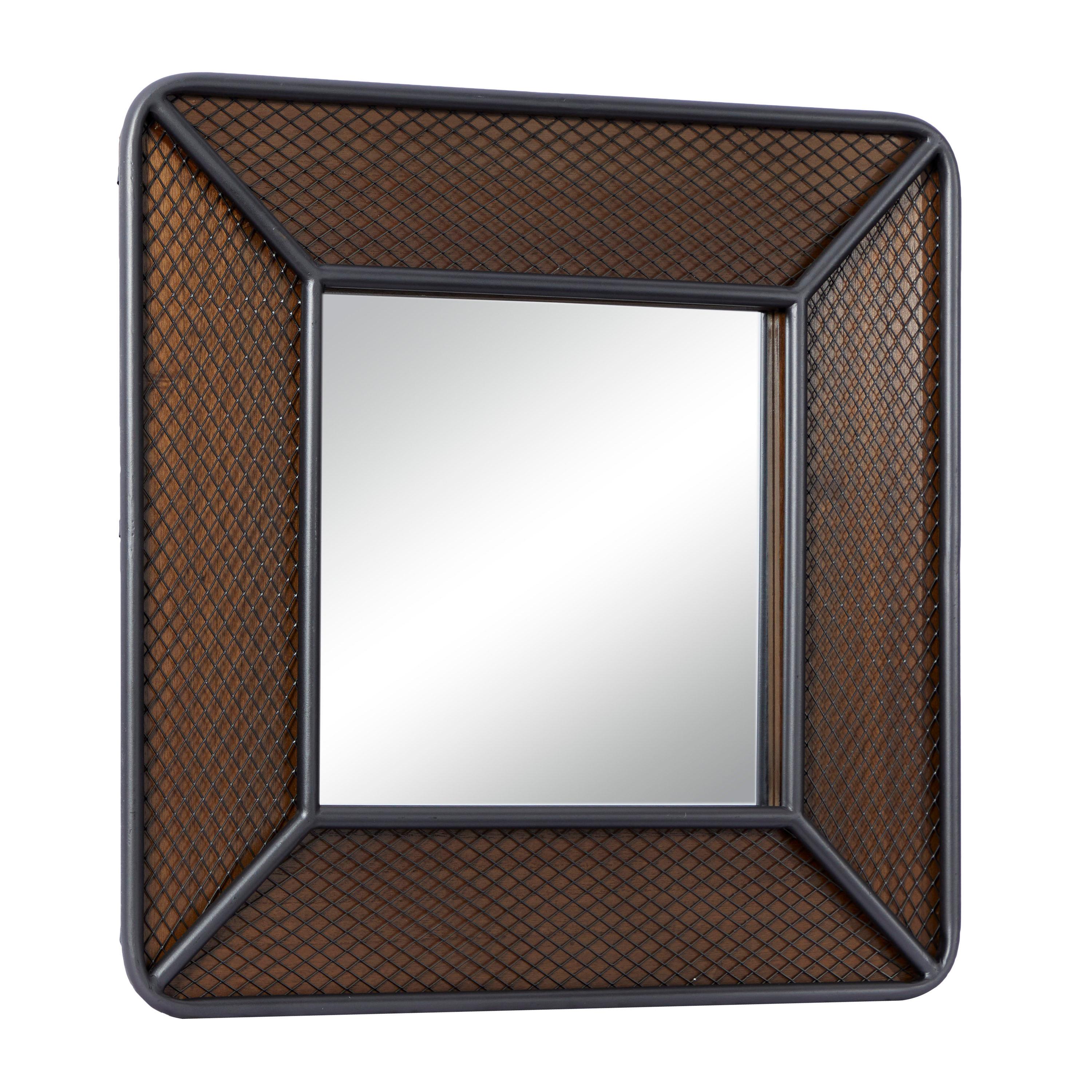 DecMode 32"W, 32"H Square Wall Mirror, Brown