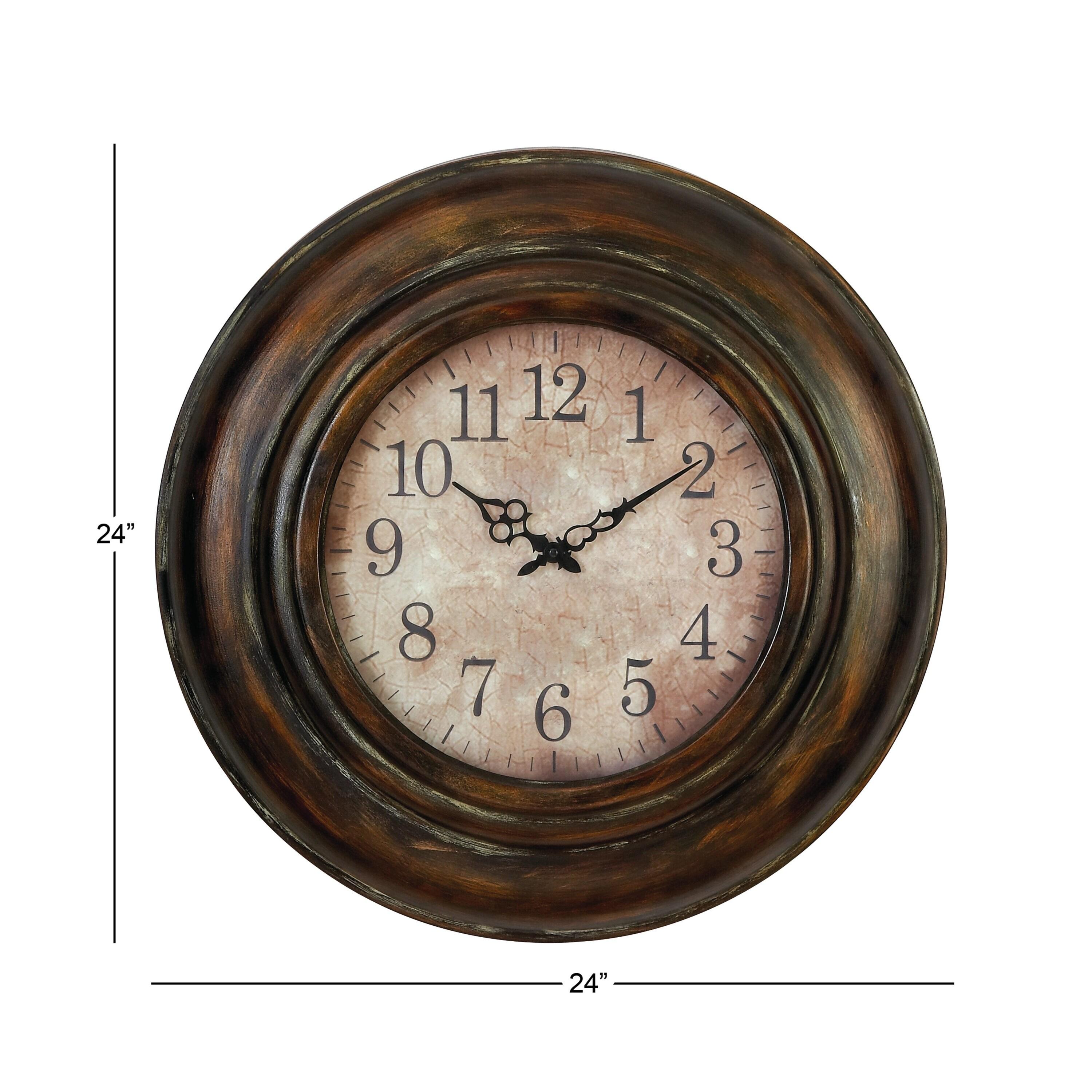 DecMode 24" Brown Metal Wall Clock with Fluted Frame