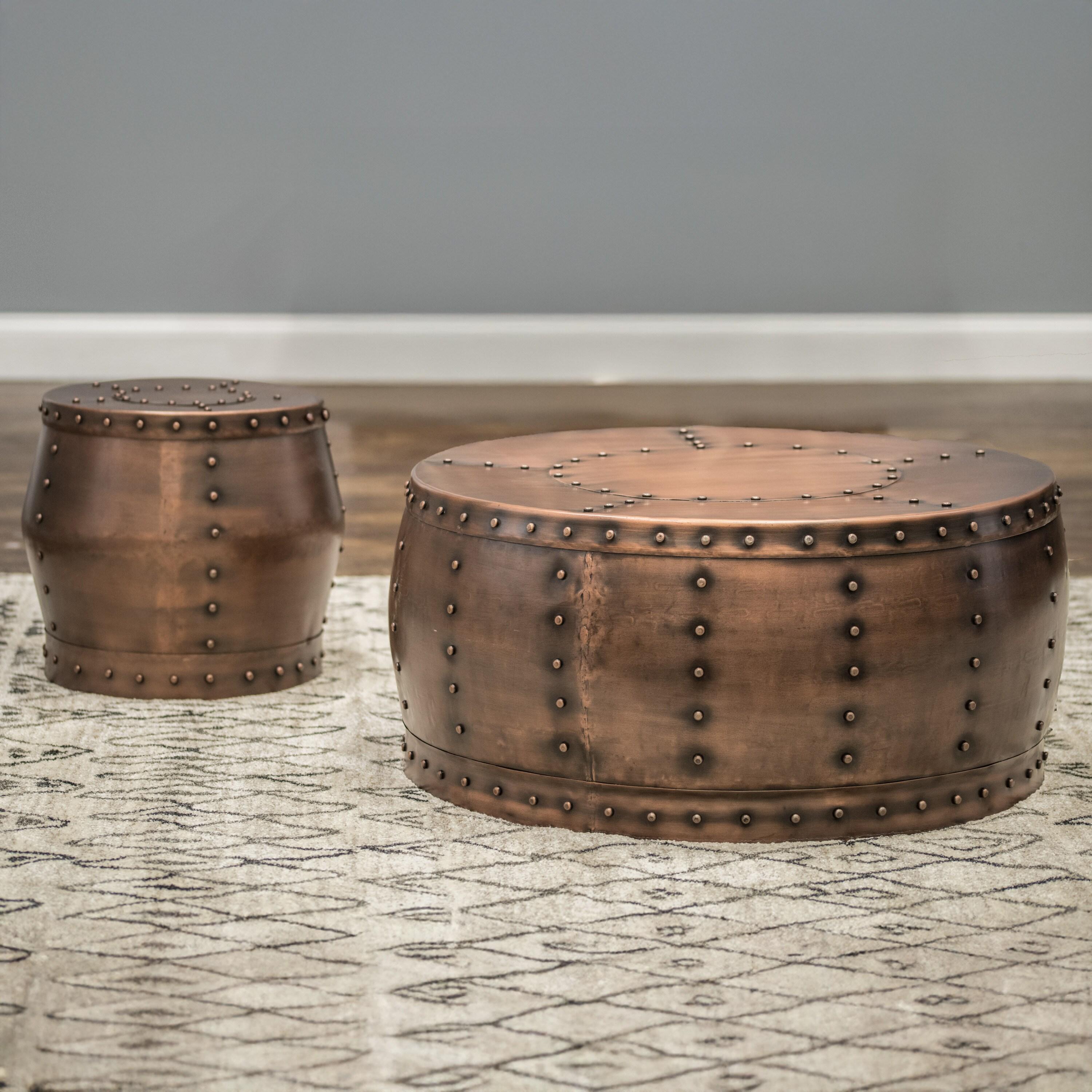 Steve Silver Cooper 16" Round Metal End Table, Antique Copper