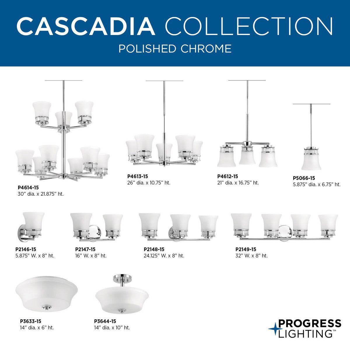 Progress Lighting Cascadia 3-Light Bath Vanity, Polished Chrome, Etched Glass Shades
