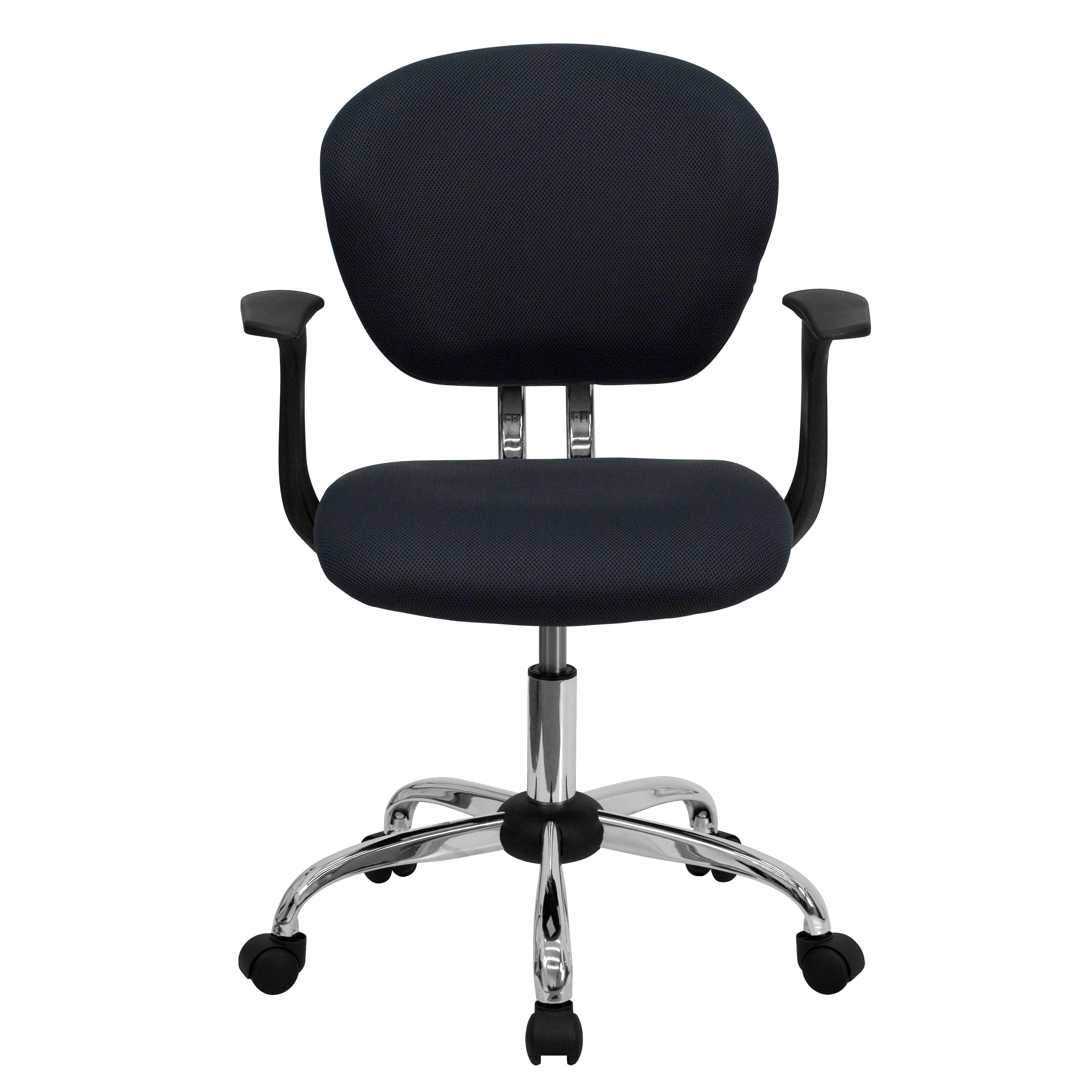 Flash Furniture Mid-Back Gray Mesh Padded Swivel Task Office Chair with Chrome Base and Arms