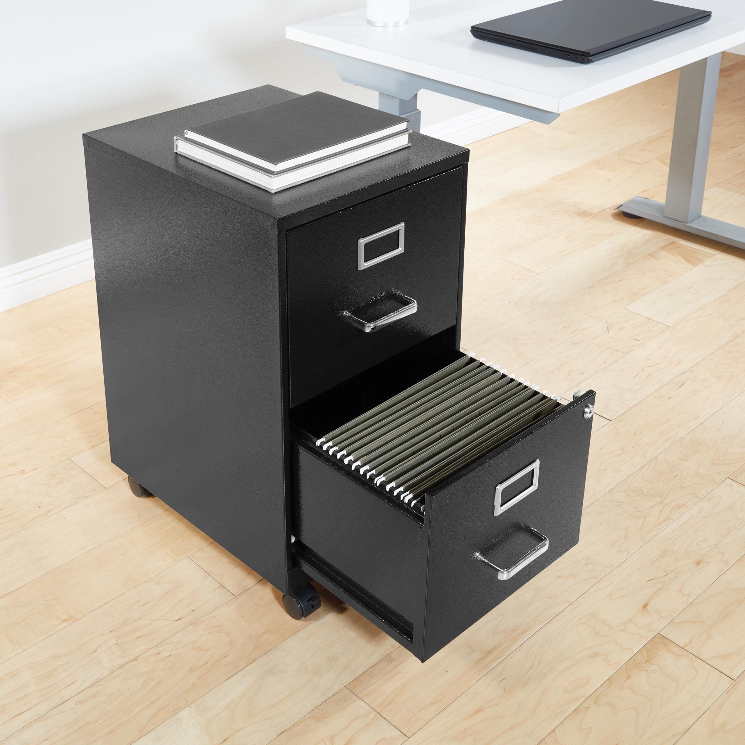 2 Drawer Mobile Locking Metal File Cabinet in Black