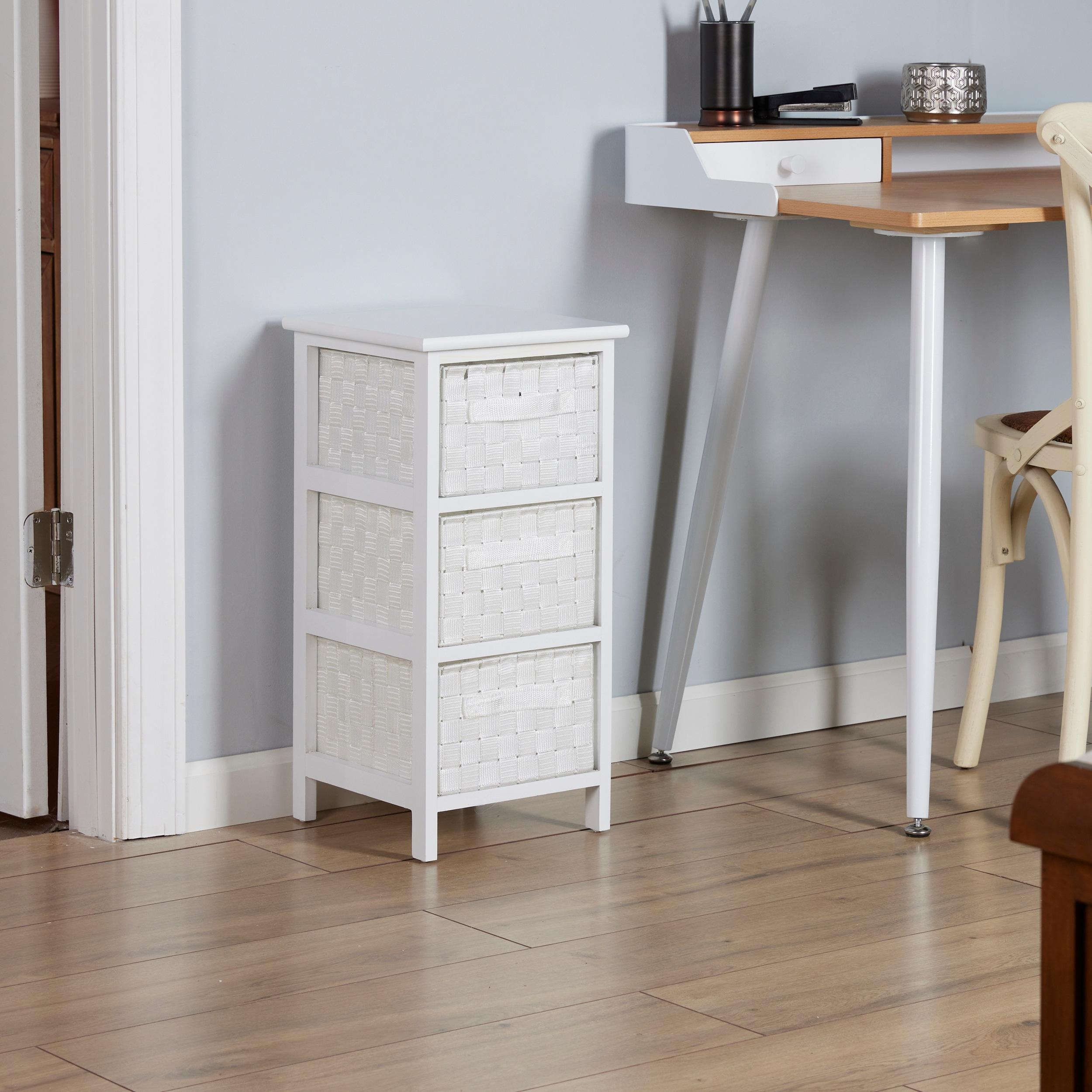 Honey-Can-Do 3 Drawer Chest White: Decorative Storage Drawers, Wood Surface, 24" Height, 12" Depth, 3 Shelves
