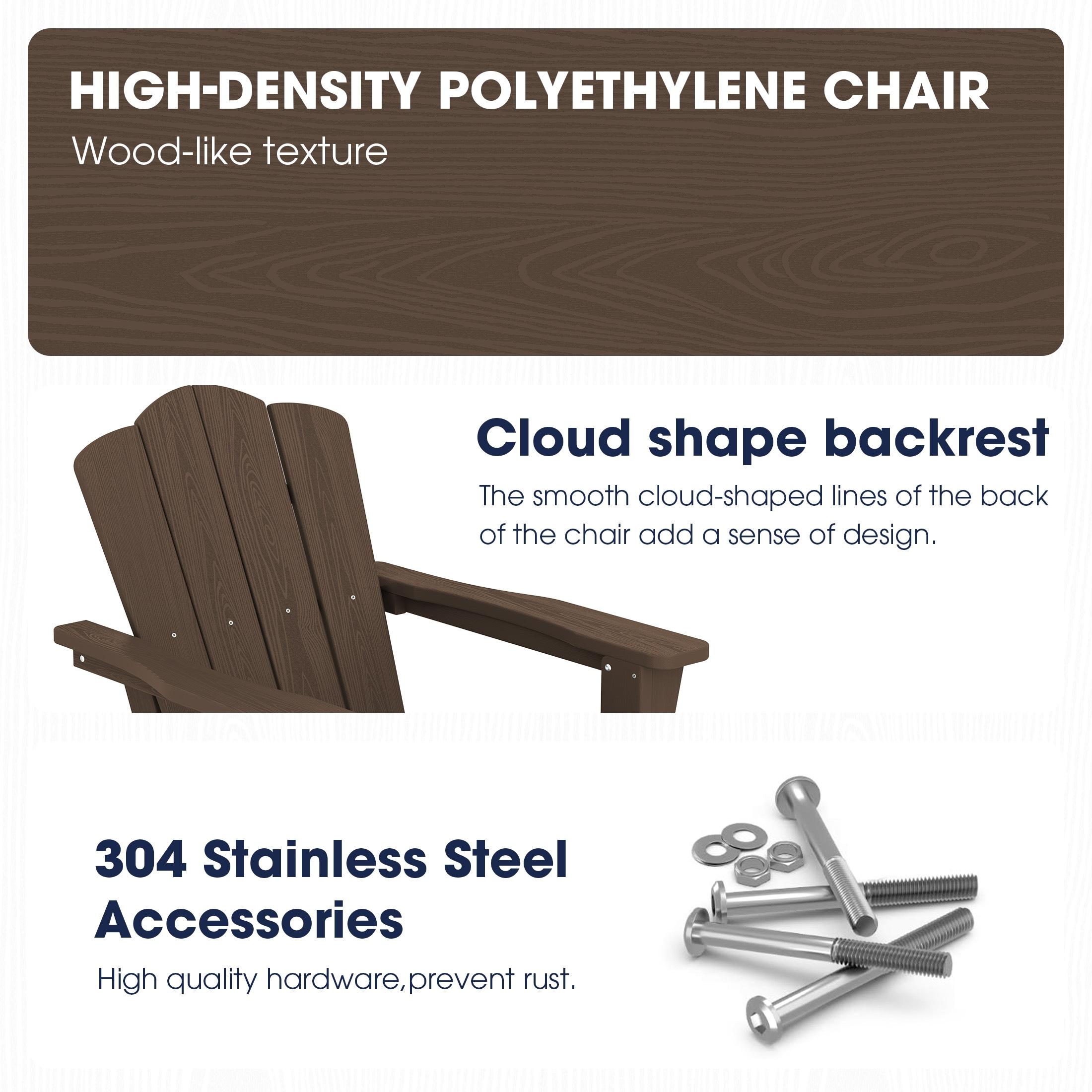 JEAREY Outdoor HDPE Folding Classic Adirondack Chair All-Weather Coffee
