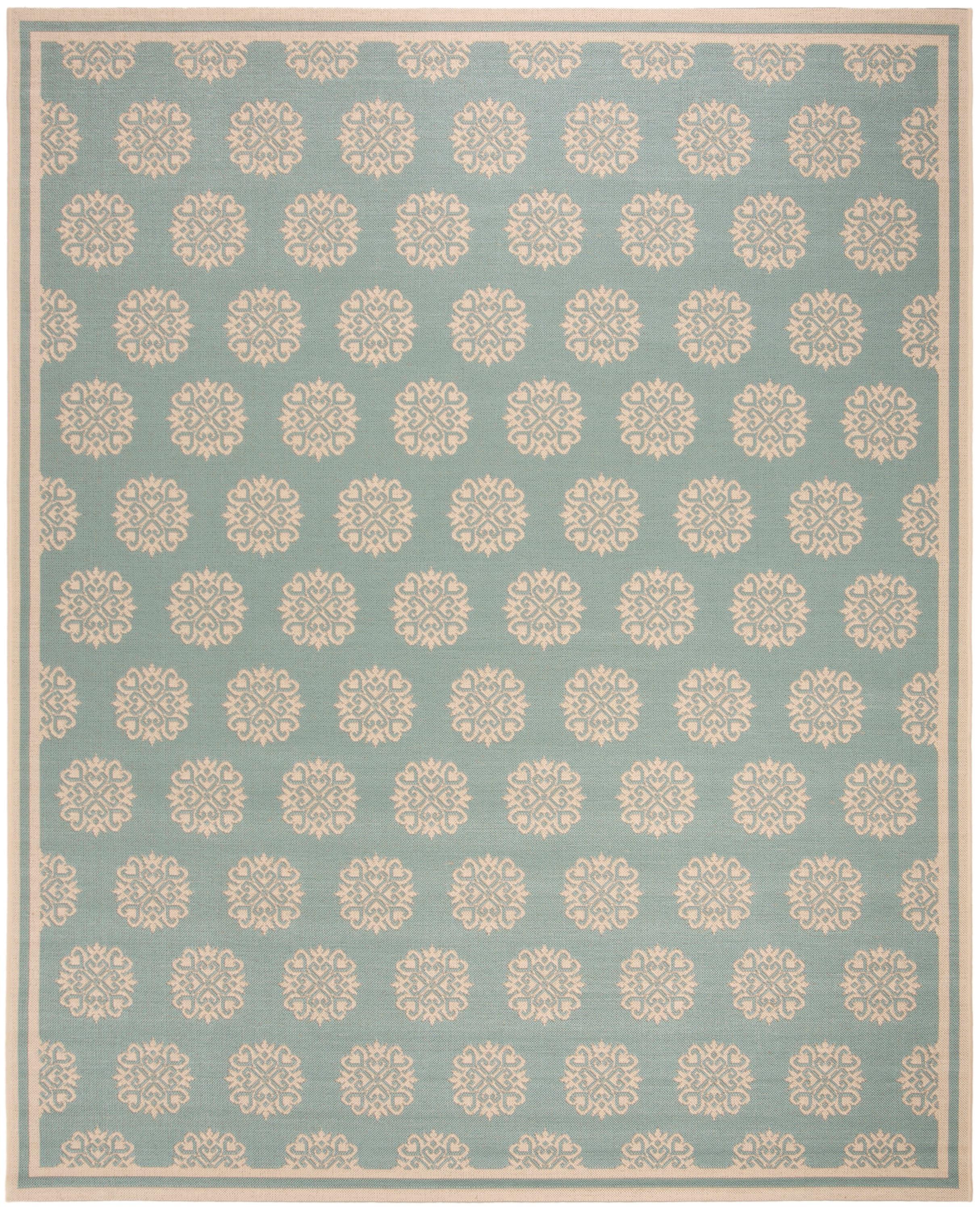 Aqua and Cream Geometric Indoor/Outdoor 8' x 10' Rug