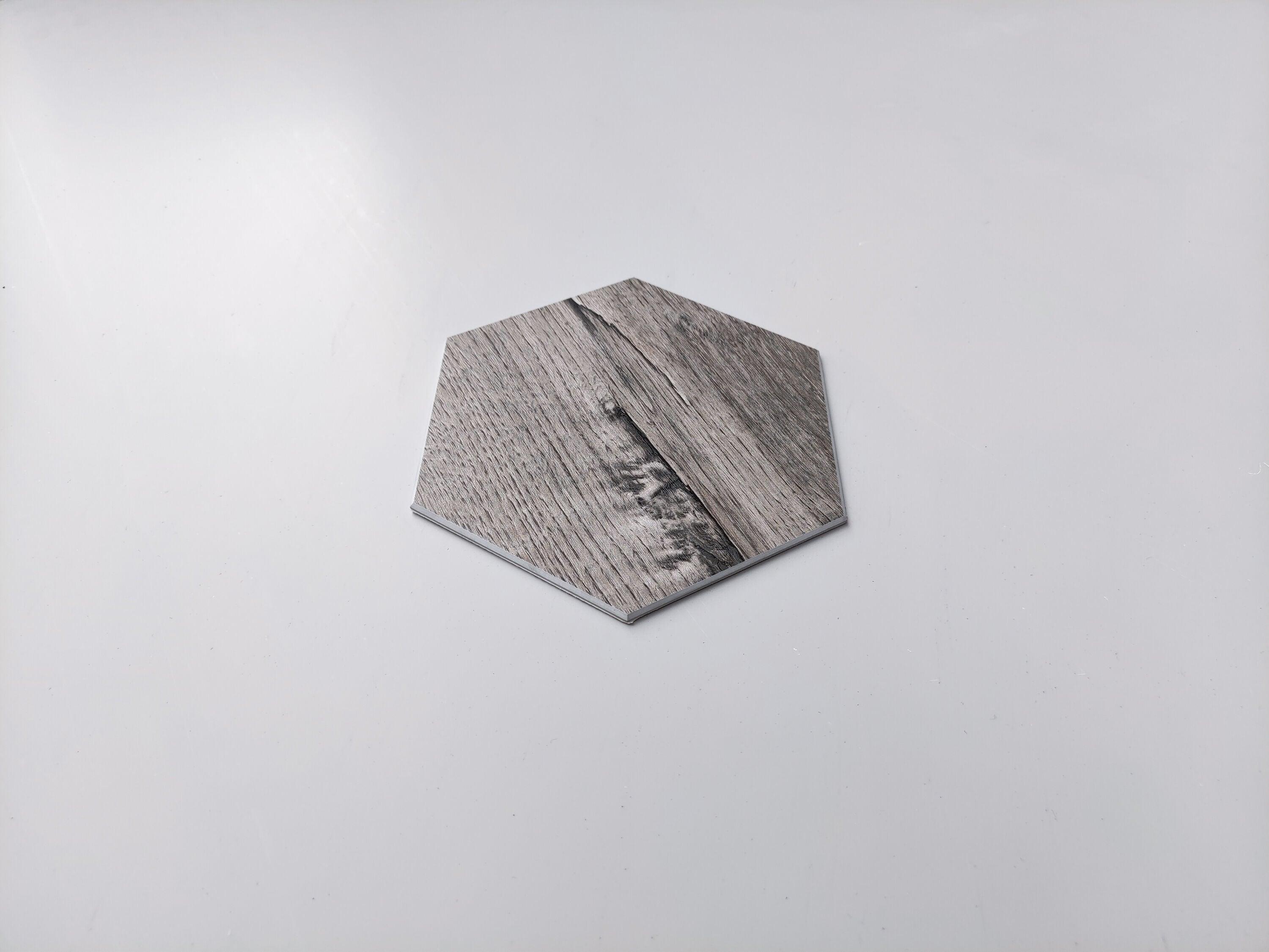 Hexagon Gray Wood Grain Peel and Stick Wall Tile