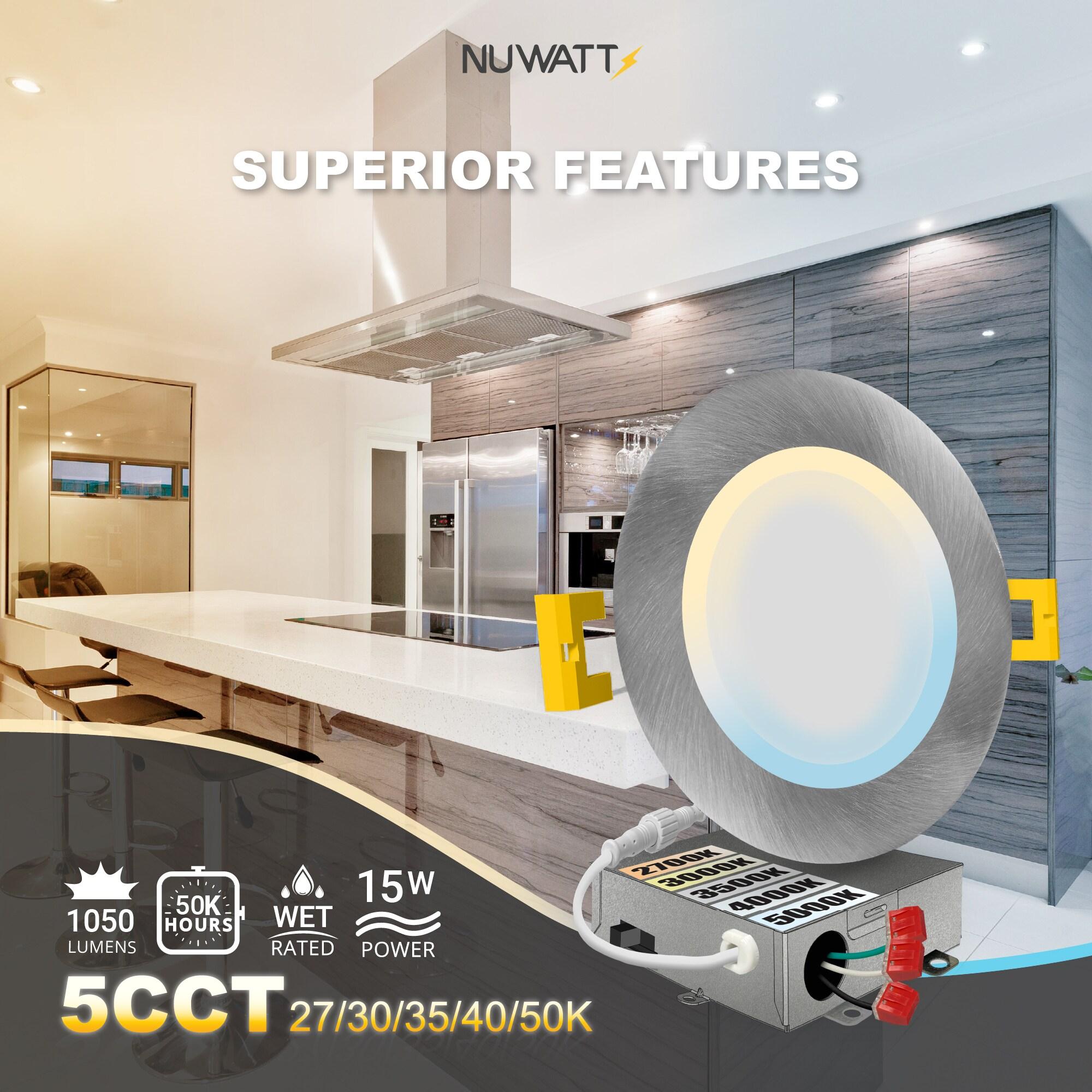 NUWATT NW-P-DL-6-15W-5CT-BN-12P Panel Downlight 6.88'' Selectable Color Temperature Dimmable Air-Tight IC Rated LED Canless Recessed Lighting Kit (Set of 12)