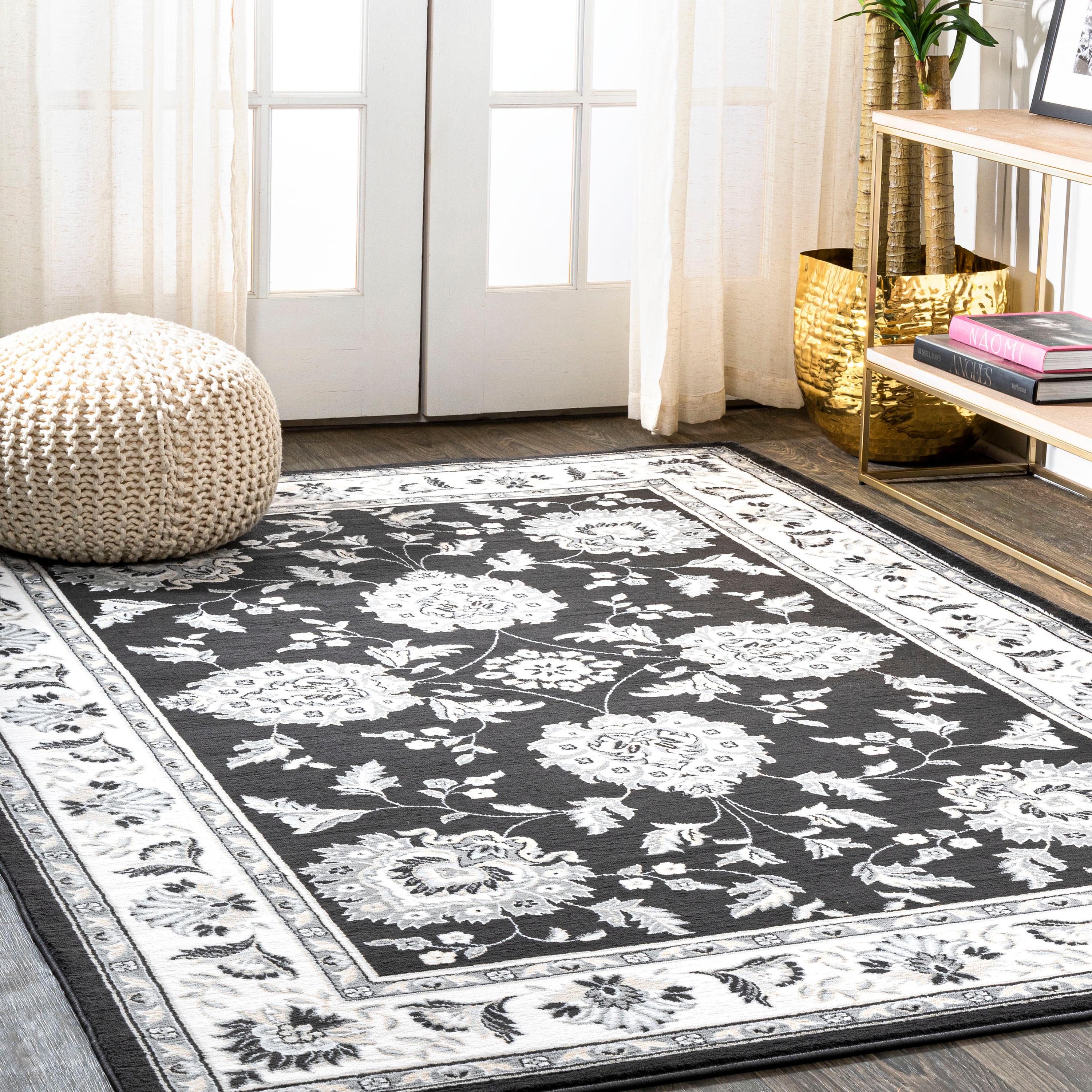 5'x 8' Cherie French Cottage Area Rug, Black/Cream - JONATHAN Y