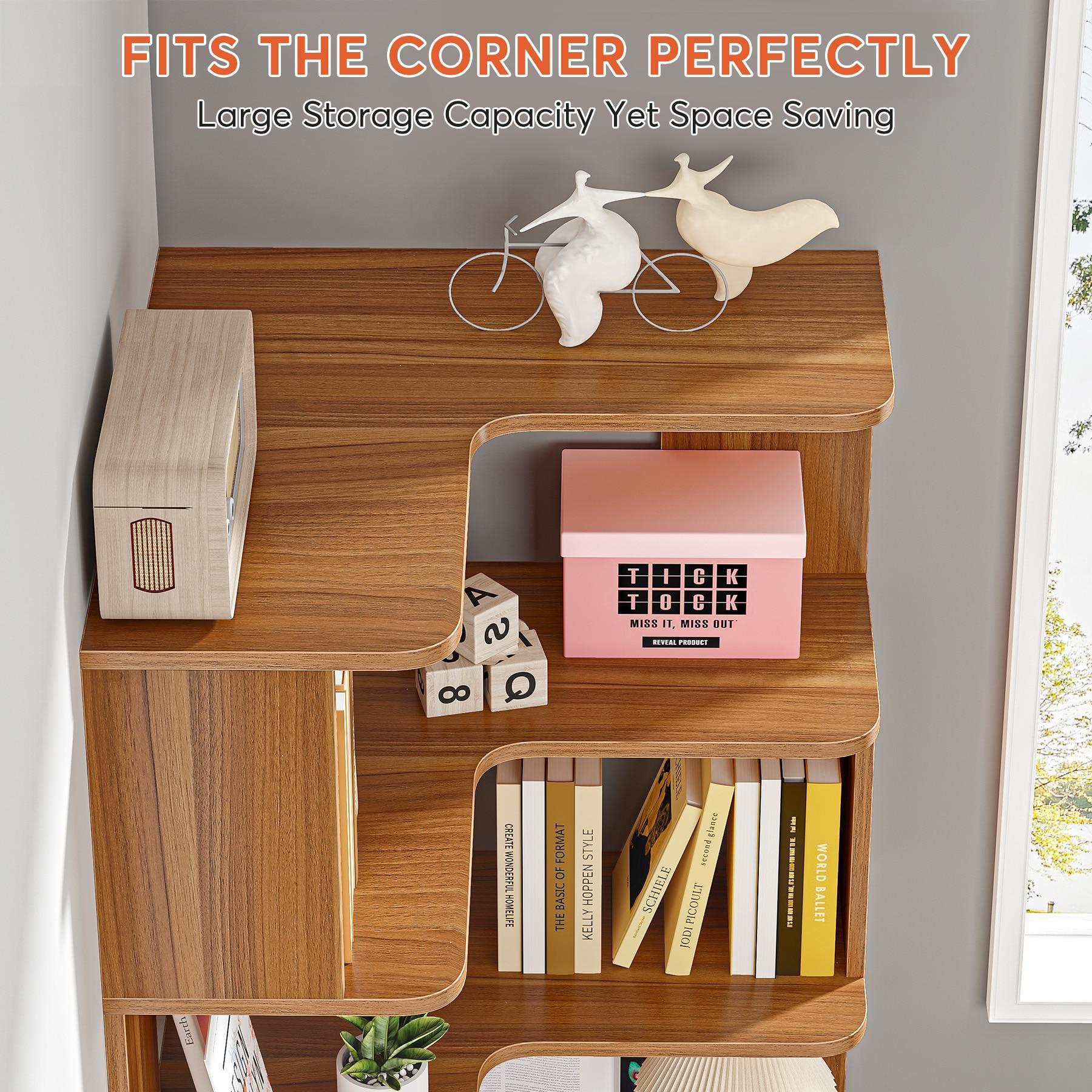 LITTLE TREE 64.96" 6 Tier Corner Bookshelf Walnut