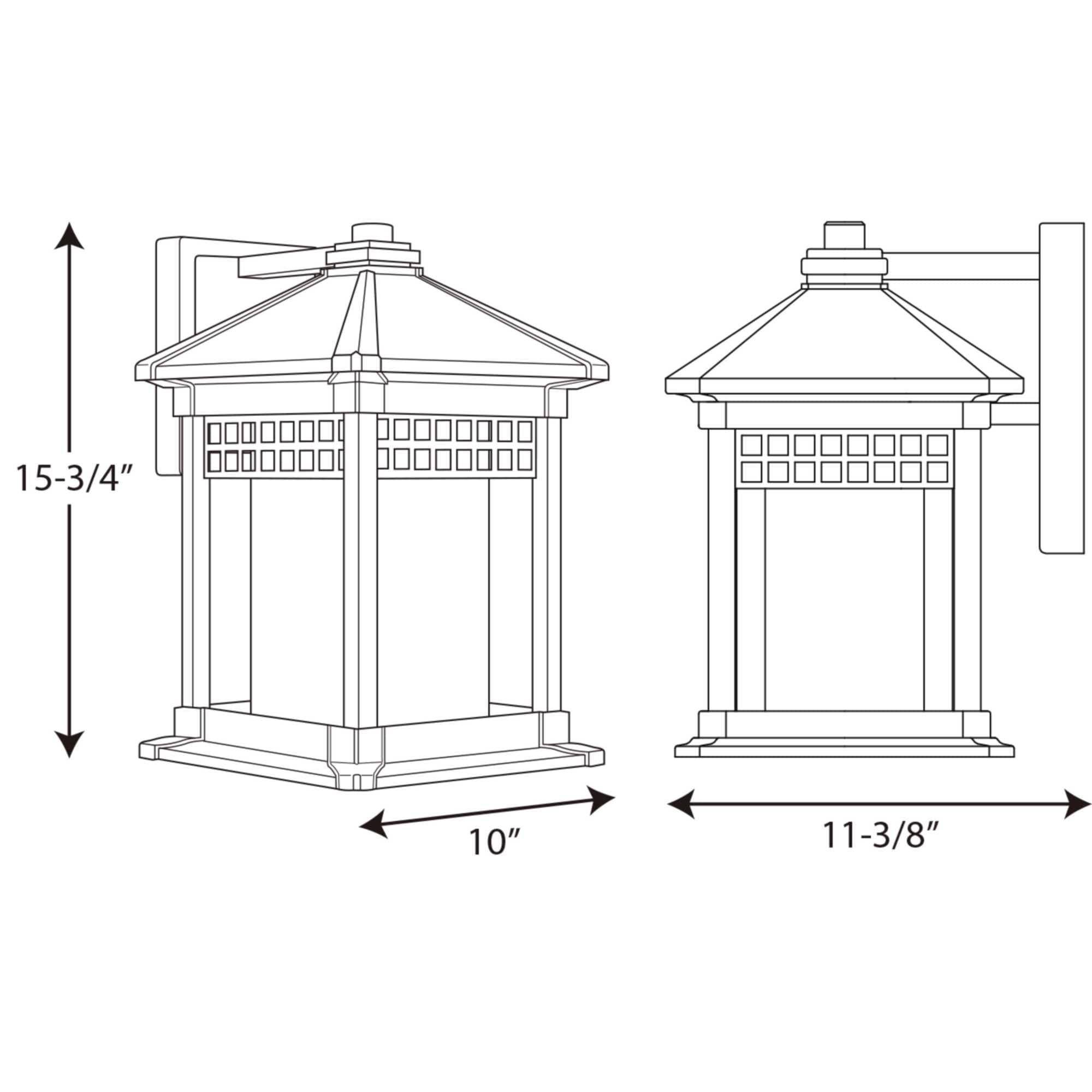 Progress Lighting Merit 1-Light Large Wall Lantern, Black, Square Etched Glass Shade