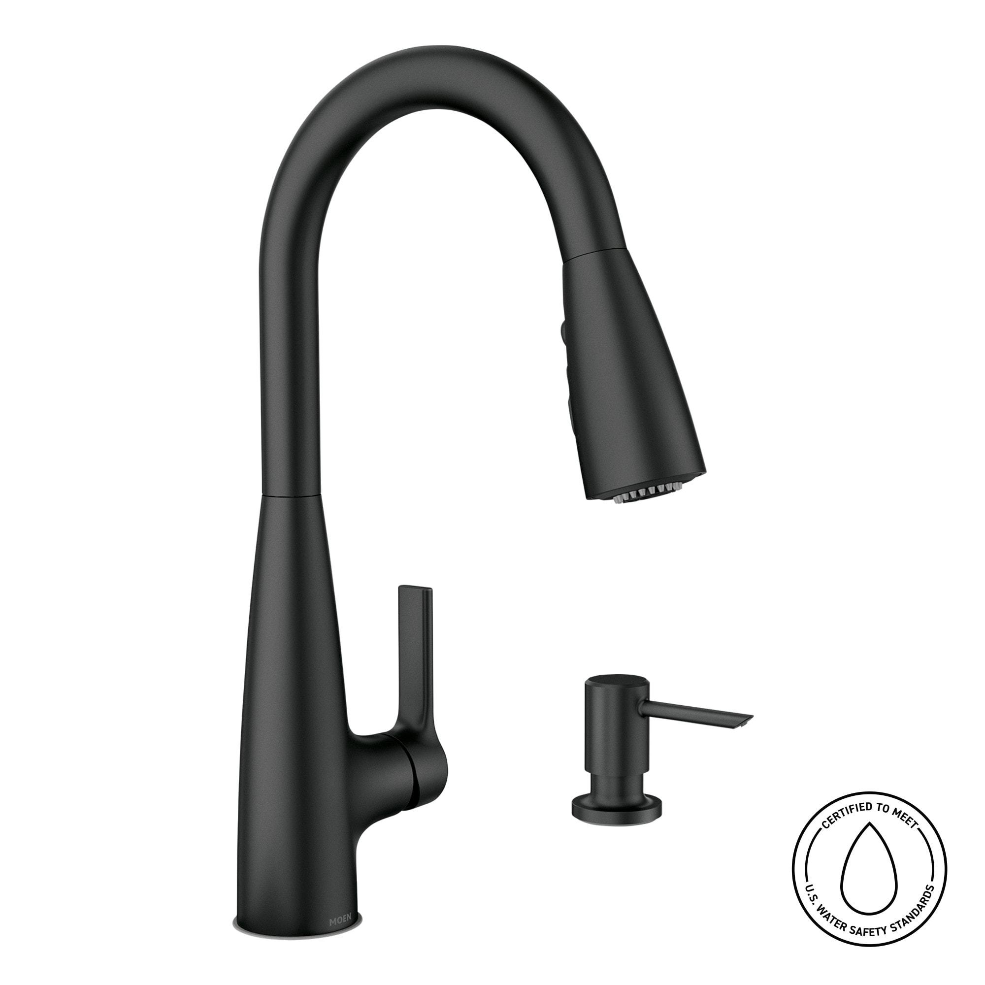 Matte Black Single-Handle Pull-Down Kitchen Faucet with Soap Dispenser