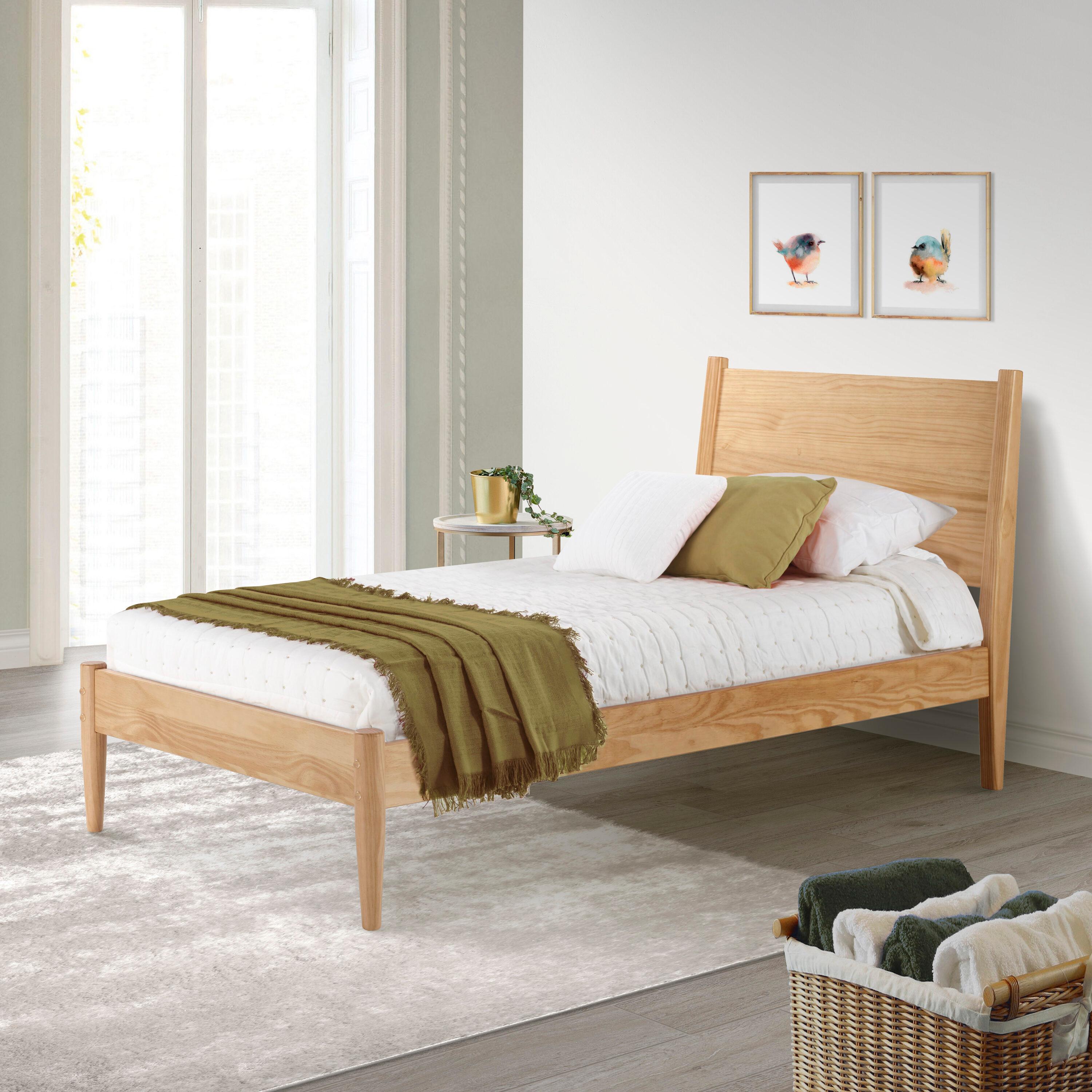 Camaflexi Mid Century Platform Bed Wood Panel Bed Frame with Headboard, King, Scandinavian Oak