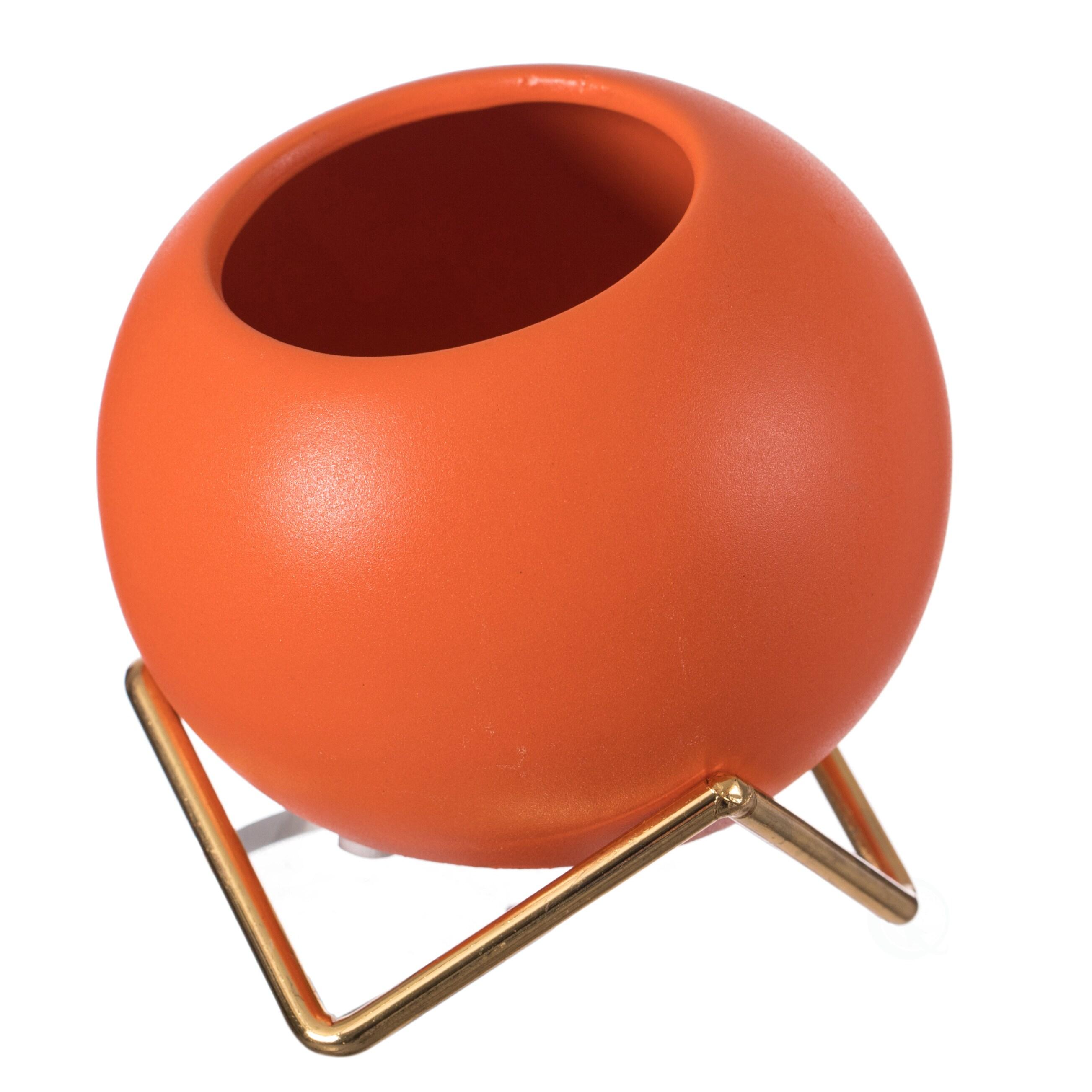 Fabulaxe Small Modern Ceramic Flower Vase for Living Room, Home Office Table, Dining Room and Entryway, Orange