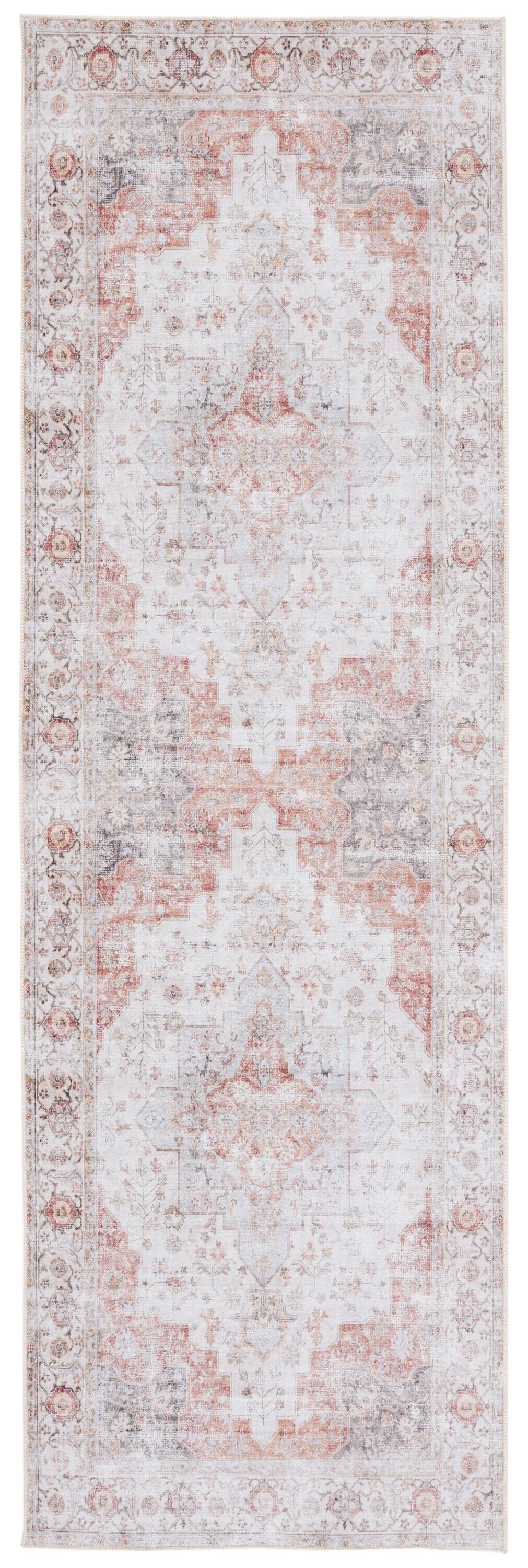 Tucson Vintage Persian TSN105 Power Loomed Machine Washable Skid-Resistant Indoor Runner Rug - Light Grey/Rust - 2'6"x6' - Safavieh