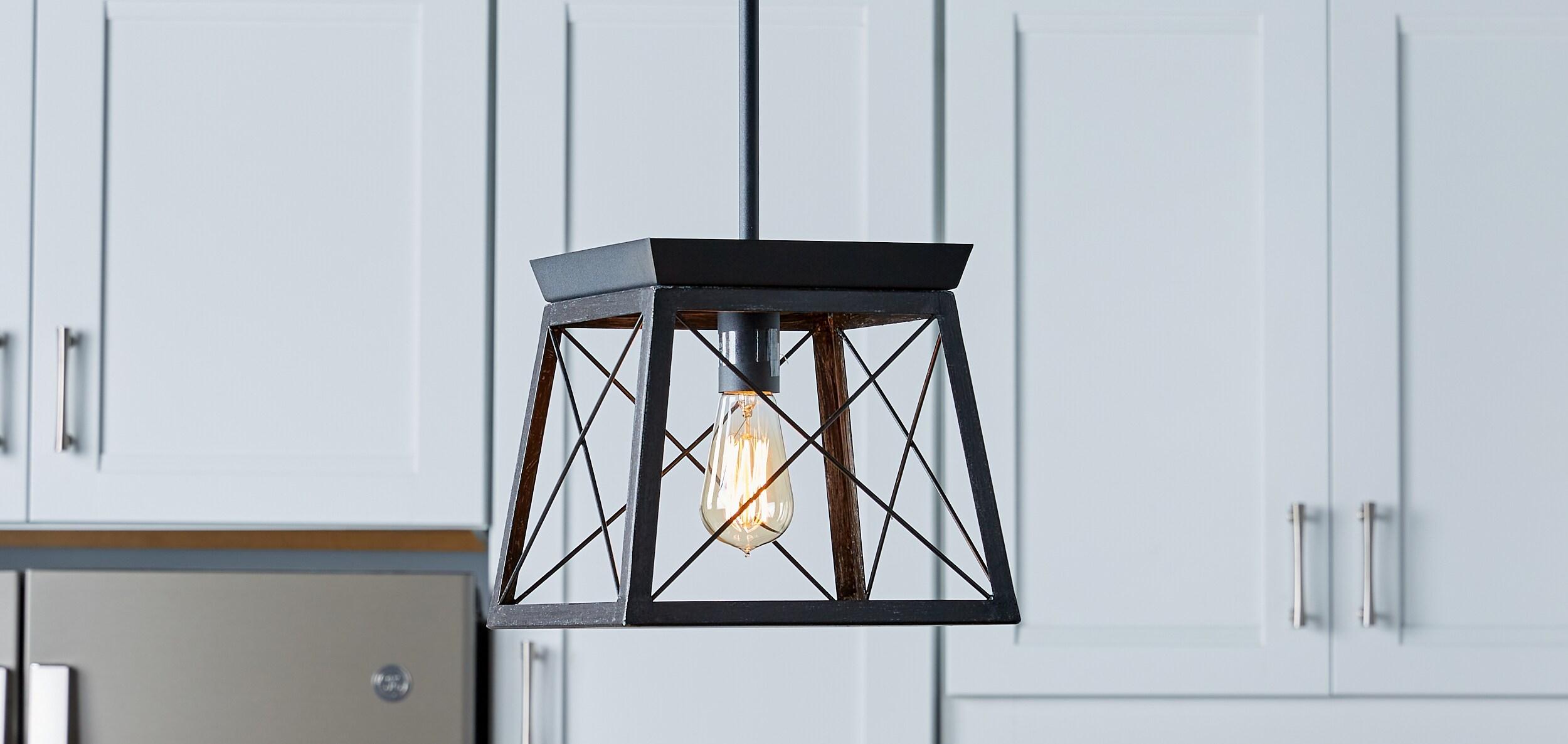 Progress Lighting Briarwood 1-Light Mini-Pendant, Steel, Textured Black, Faux-Painted Wood Enclosure