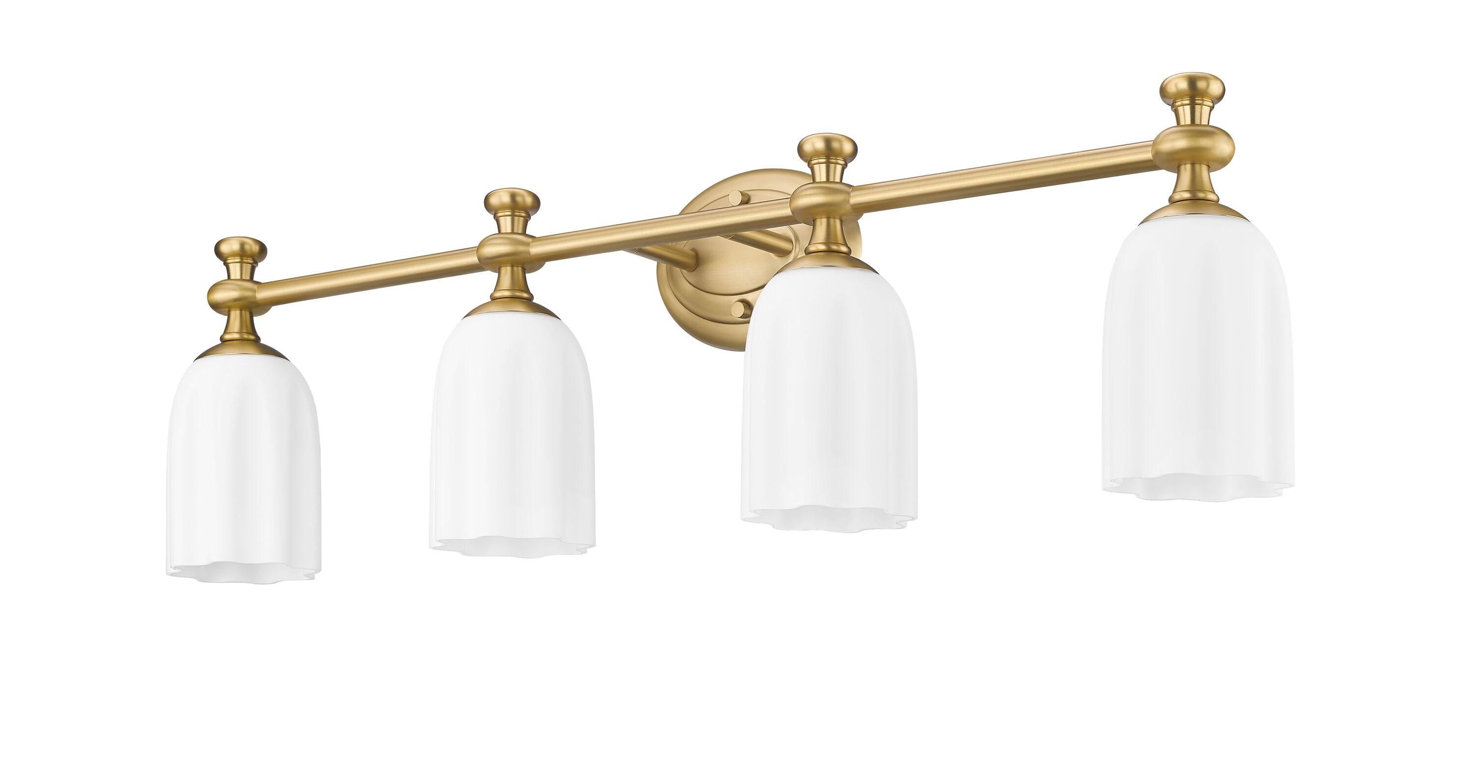 Orion 31.25" Gold Vanity Light with Opal Glass Shades