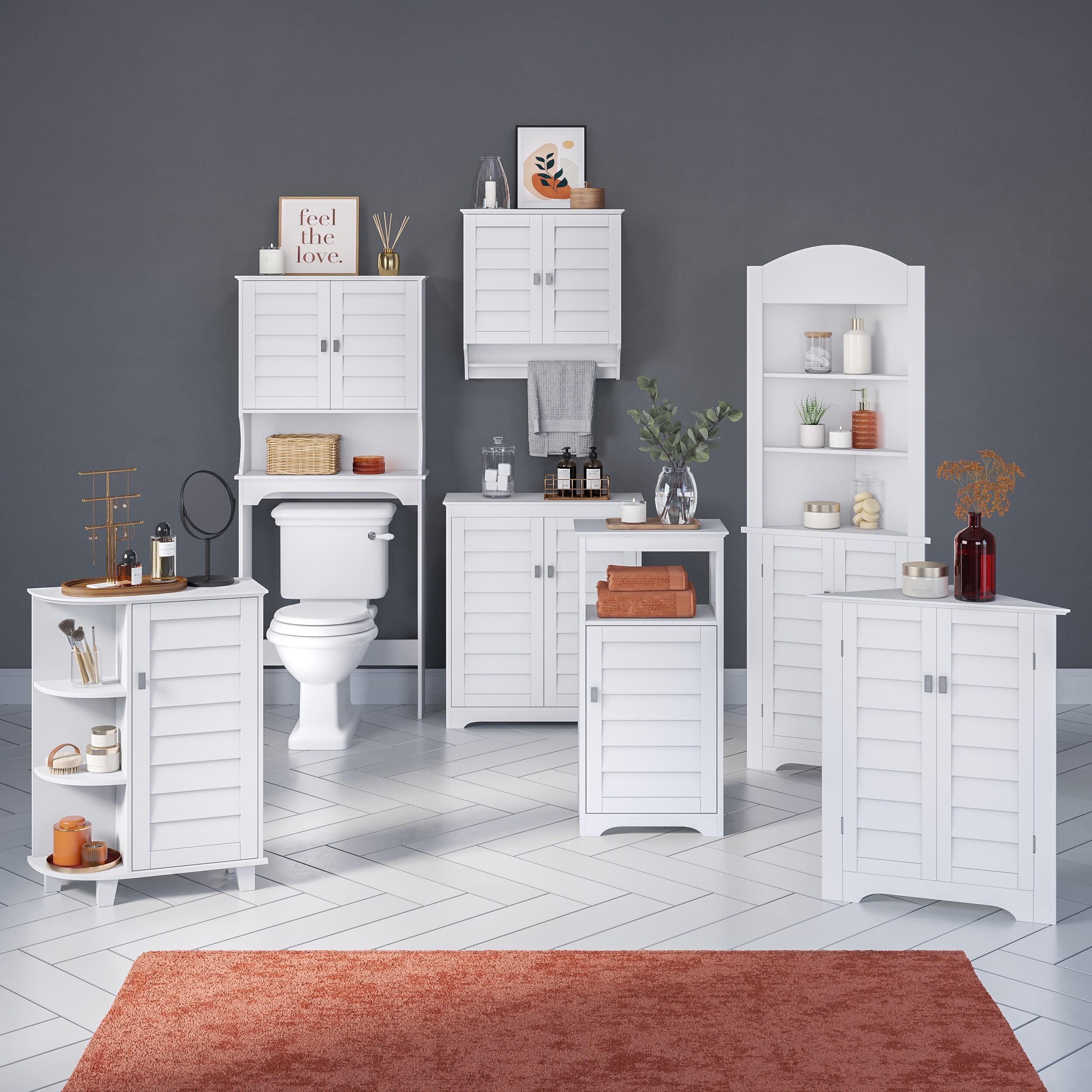 RiverRidge Brookfield Two-Door Floor Bathroom and Laundry Storage Cabinet and Organizer with Adjustable Shelves - White