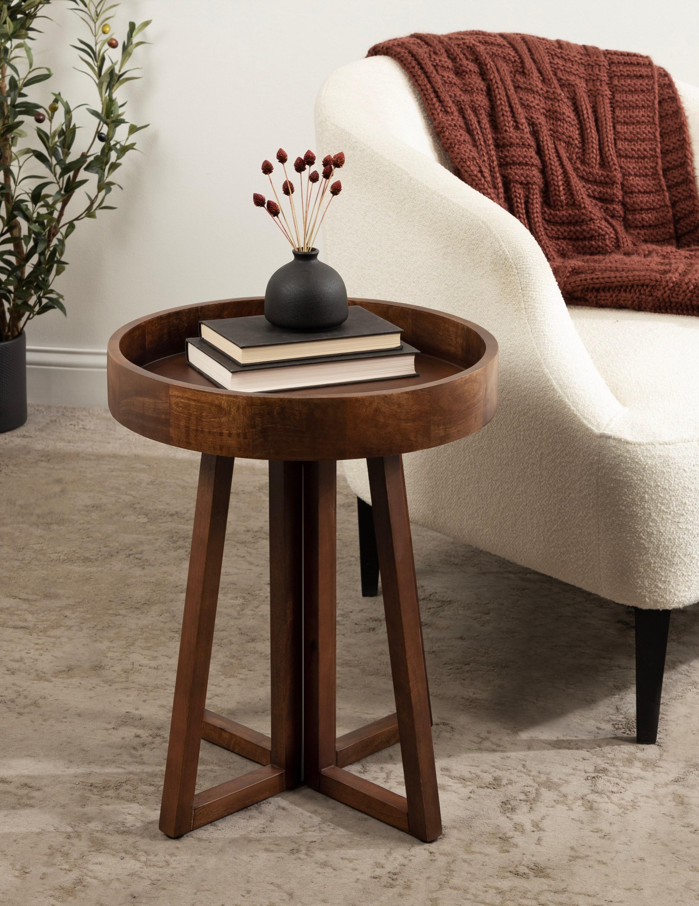 Kate and Laurel Avery Round Wood Side Table, 18x18x22, Walnut Brown