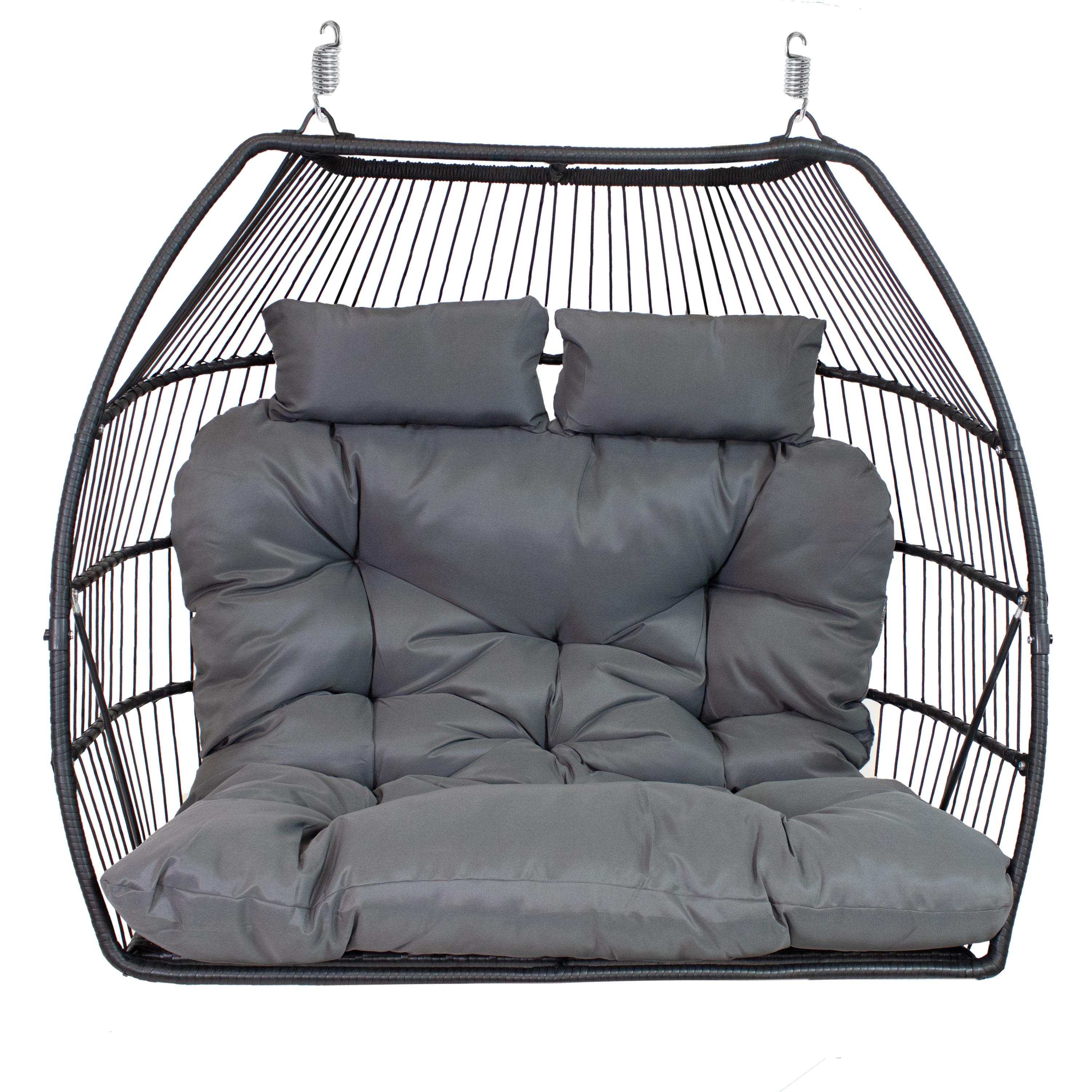 Sunnydaze Outdoor Andrei Hanging Double Egg Chair with Cushion and Headrests - Dark Gray