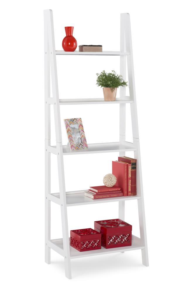 72" Acadia Traditional Ladder Bookshelf White - Linon: 5-Shelf Display Storage