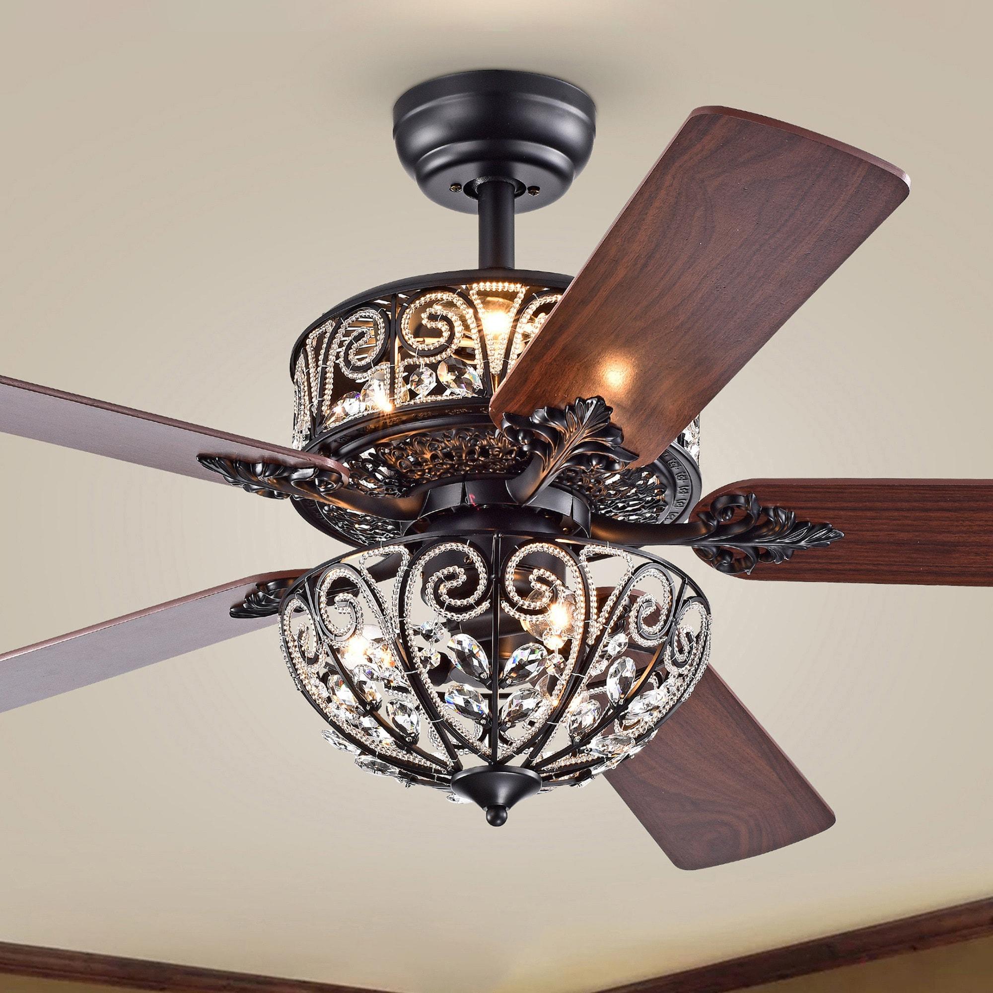 Warehouse of Tiffany Tisaphon Dual Lamp Crystal Embellished 52-inch Fan Chandelier