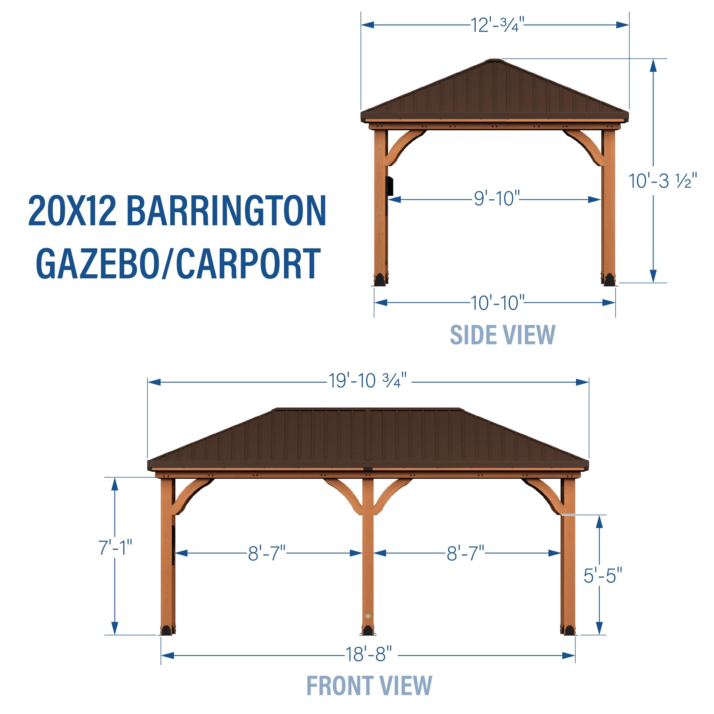 Backyard Discovery Barrington 20' x 12' Cedar Wood Gazebo, Galvanized Steel Roof, PowerPort