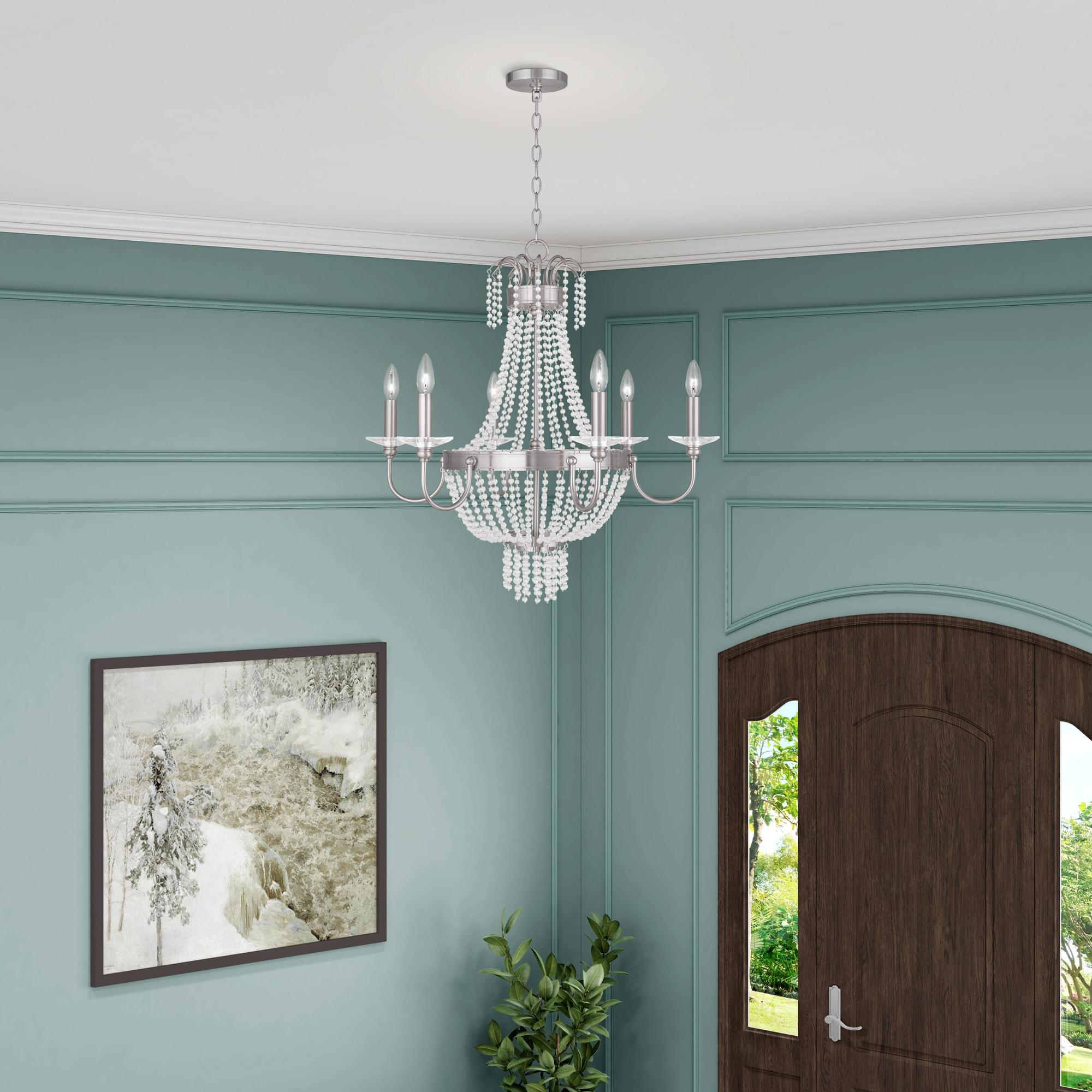 Brushed Nickel and Clear Crystal 6-Light Candelabra Chandelier